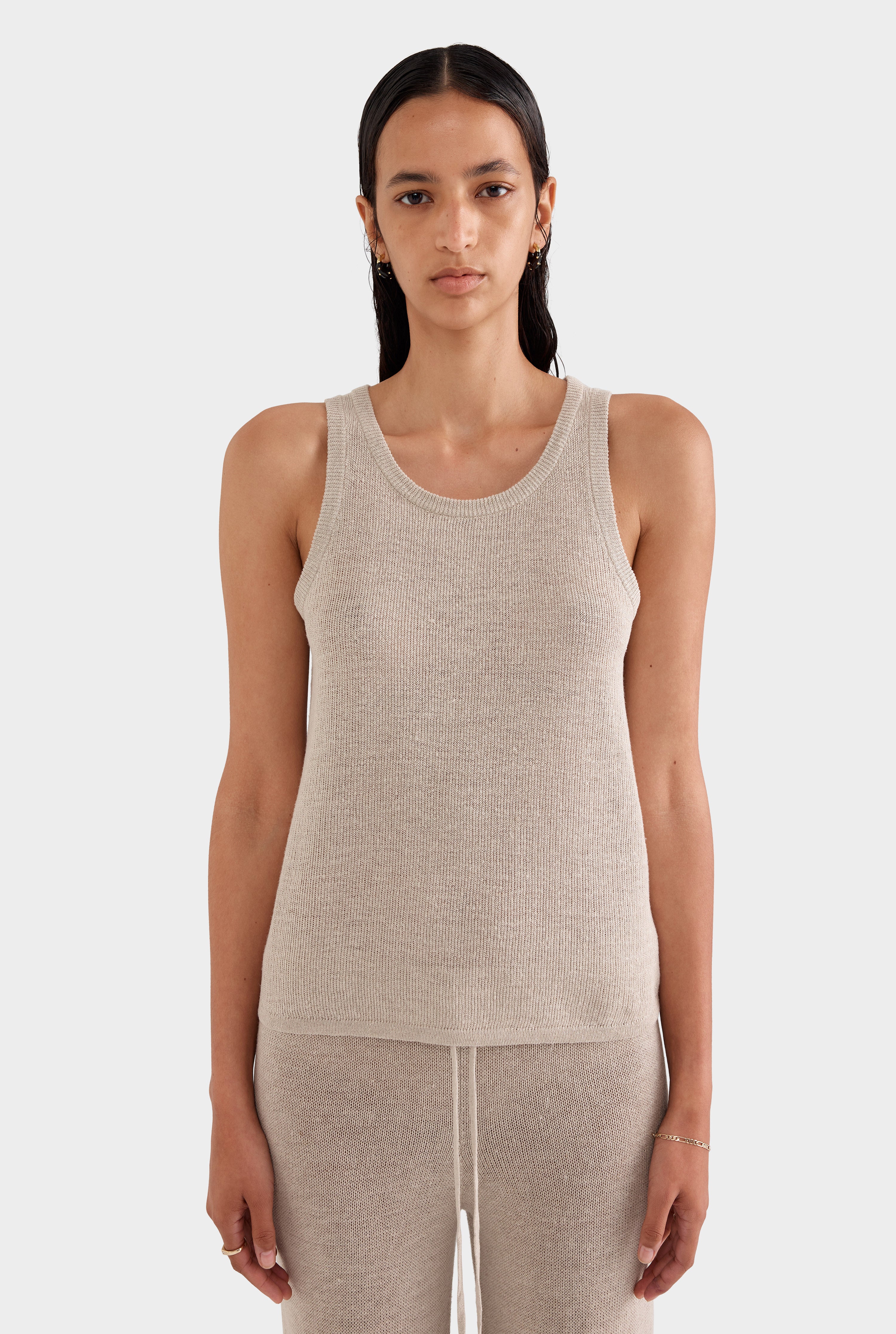 Linen Knitted Tank - Taupe