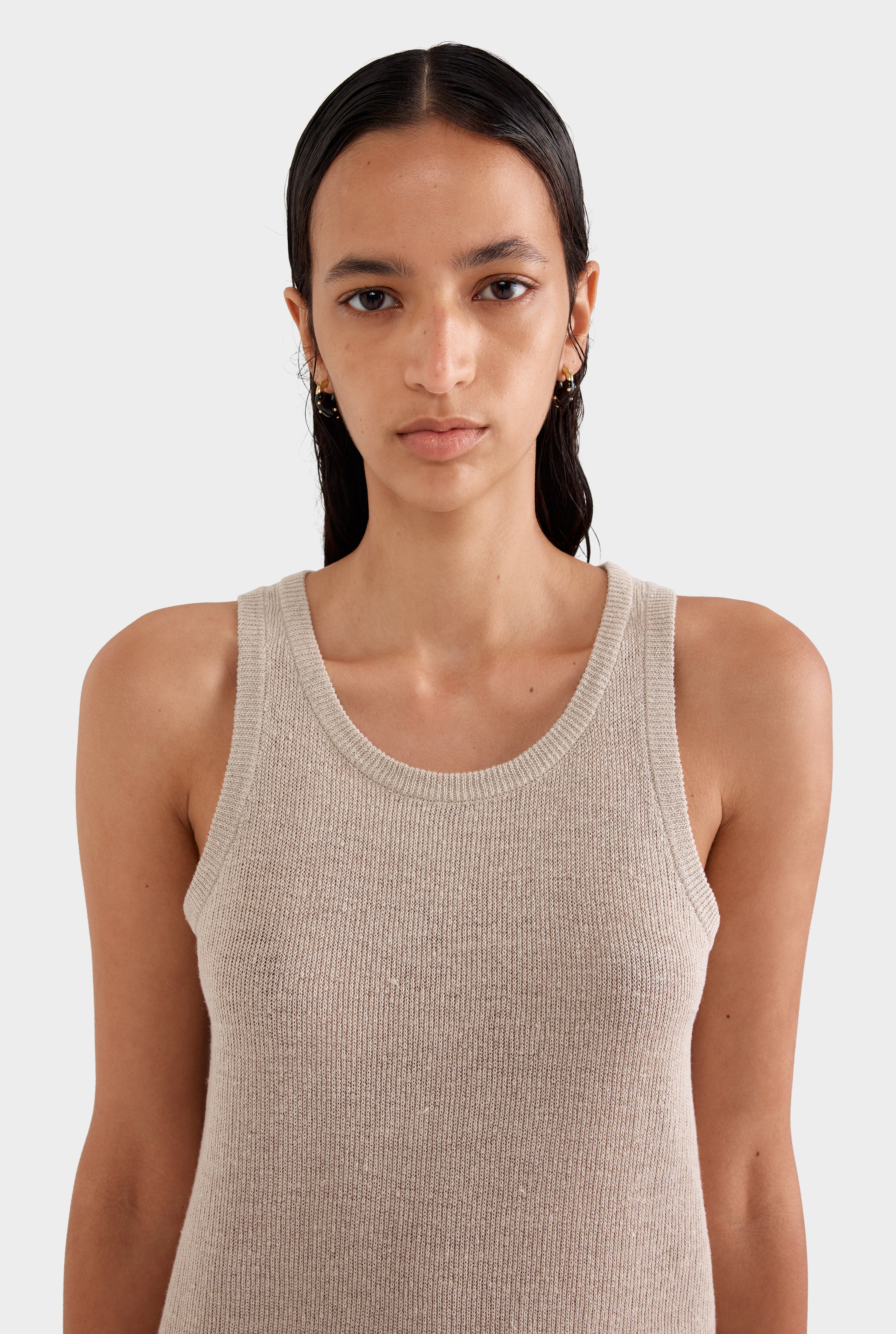 Linen Knitted Tank - Taupe