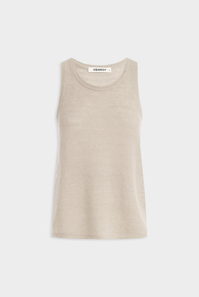 Linen Knitted Tank - Taupe