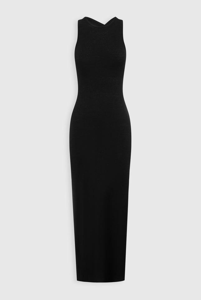 Linen Knitted Cross Back Dress - Black