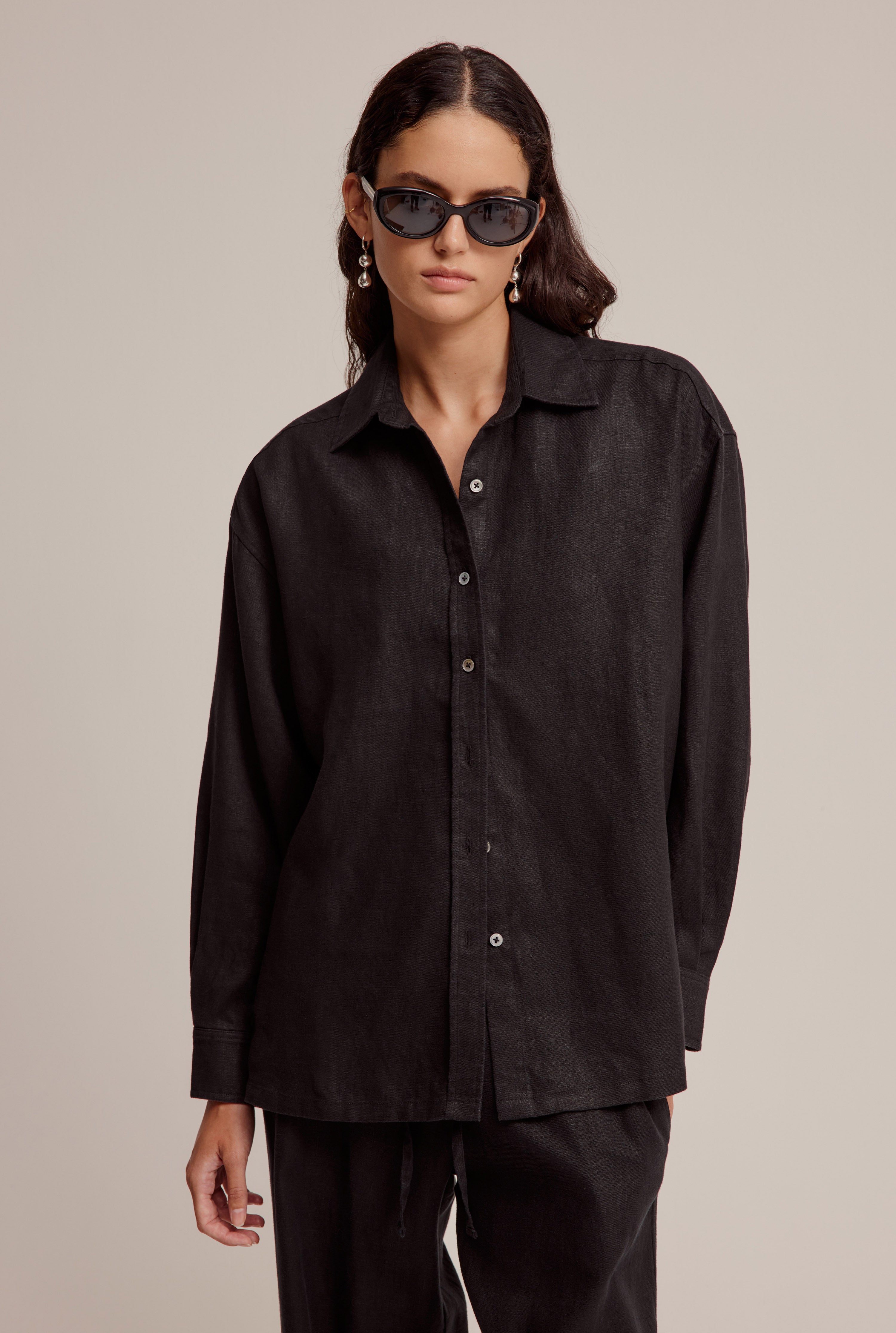 Oversized Linen Shirt - Black