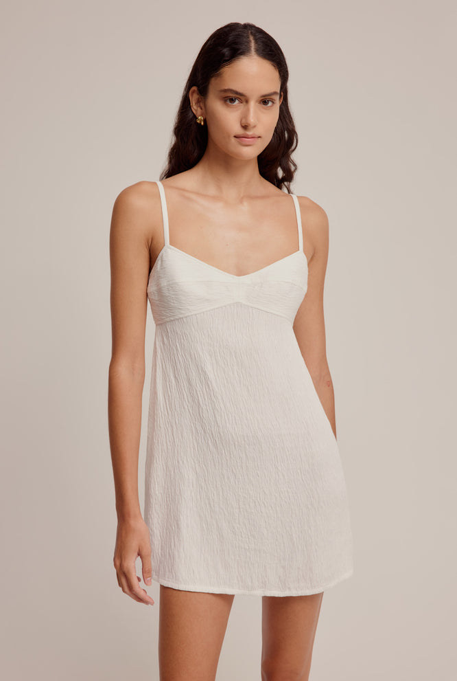 Panelled Crinkle Mini Dress - Off White