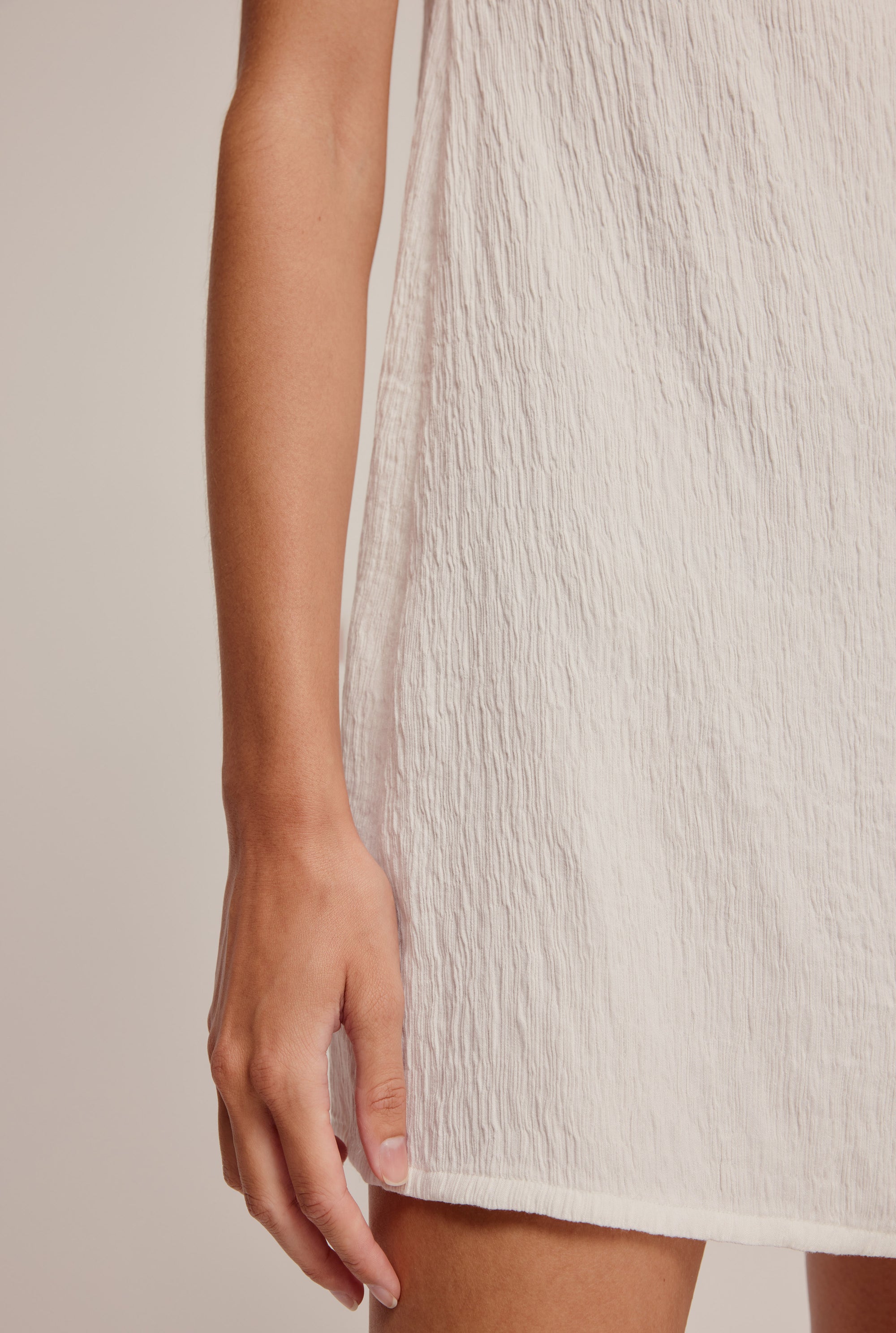 Panelled Crinkle Mini Dress - Off White