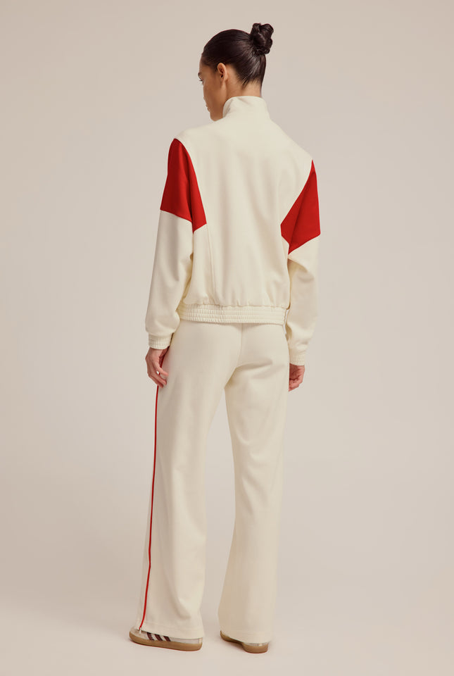 Wide Leg Track Pant - Cream/Red
