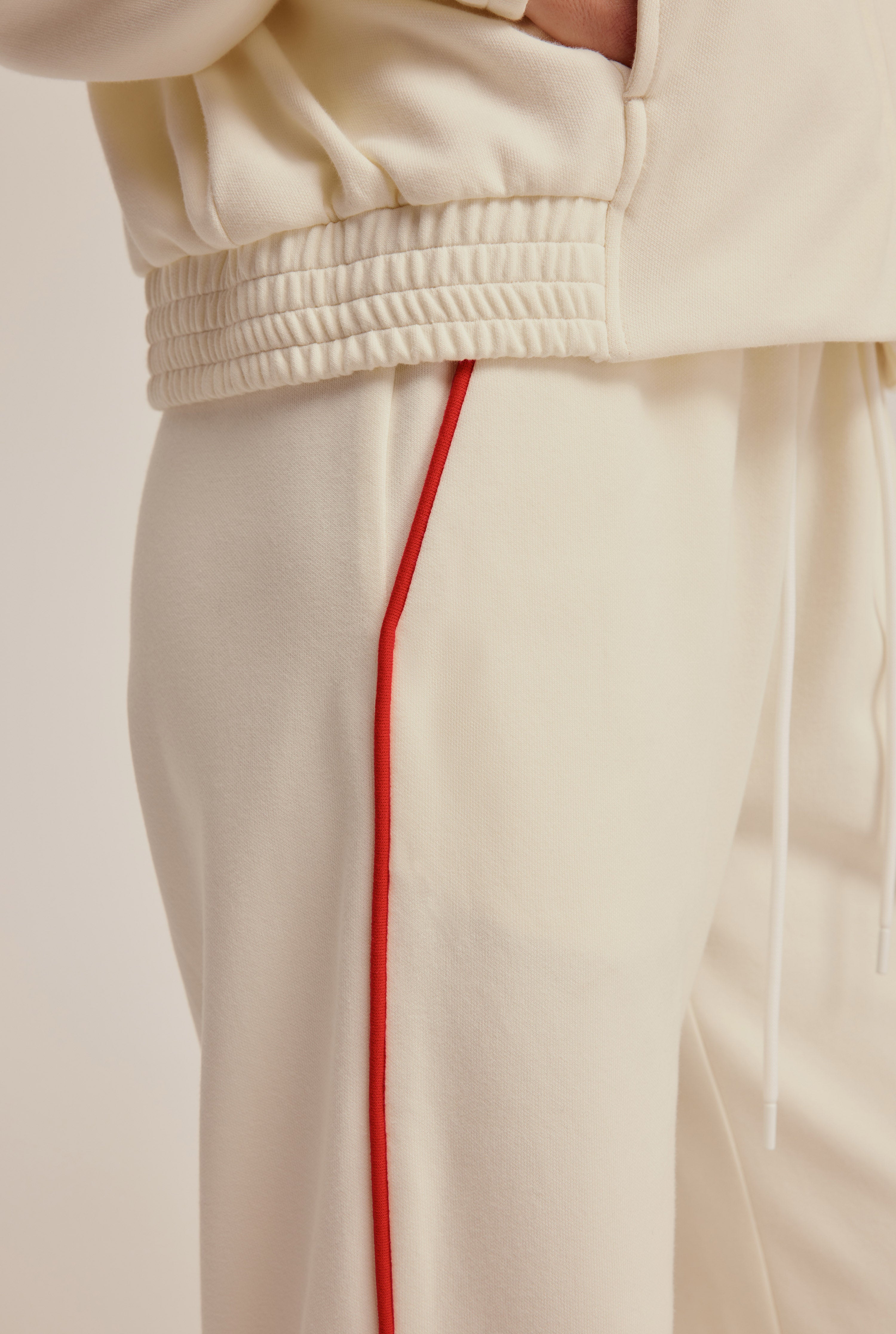 Wide Leg Track Pant - Cream/Red