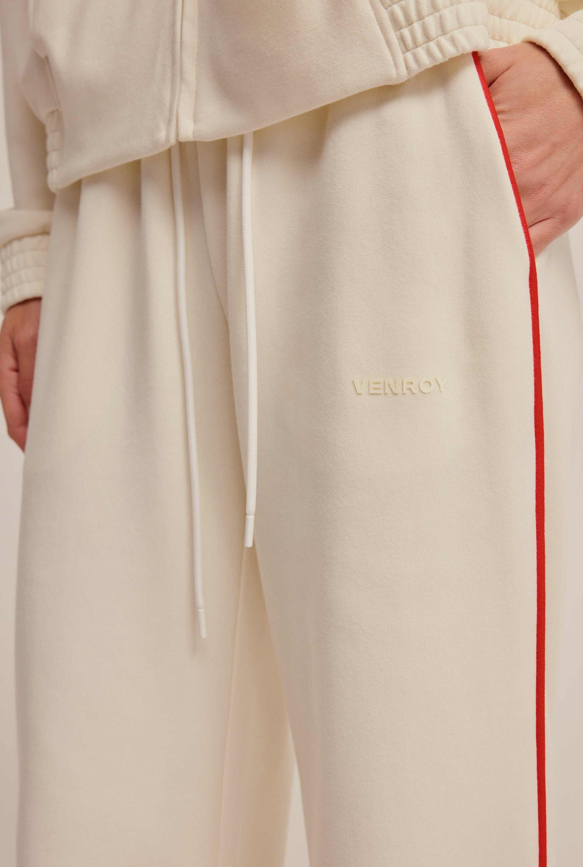 Wide Leg Track Pant - Cream/Red