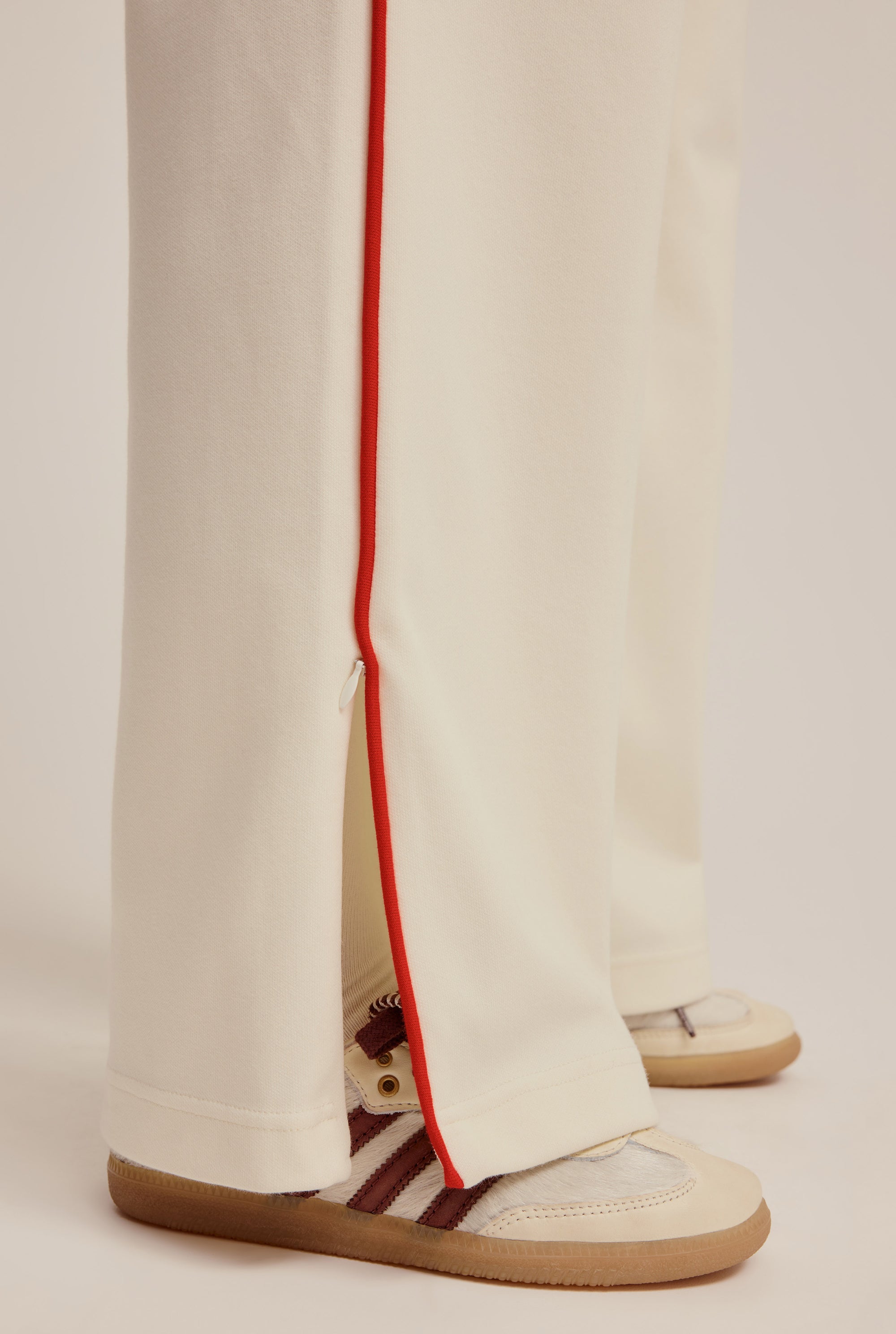 Wide Leg Track Pant - Cream/Red