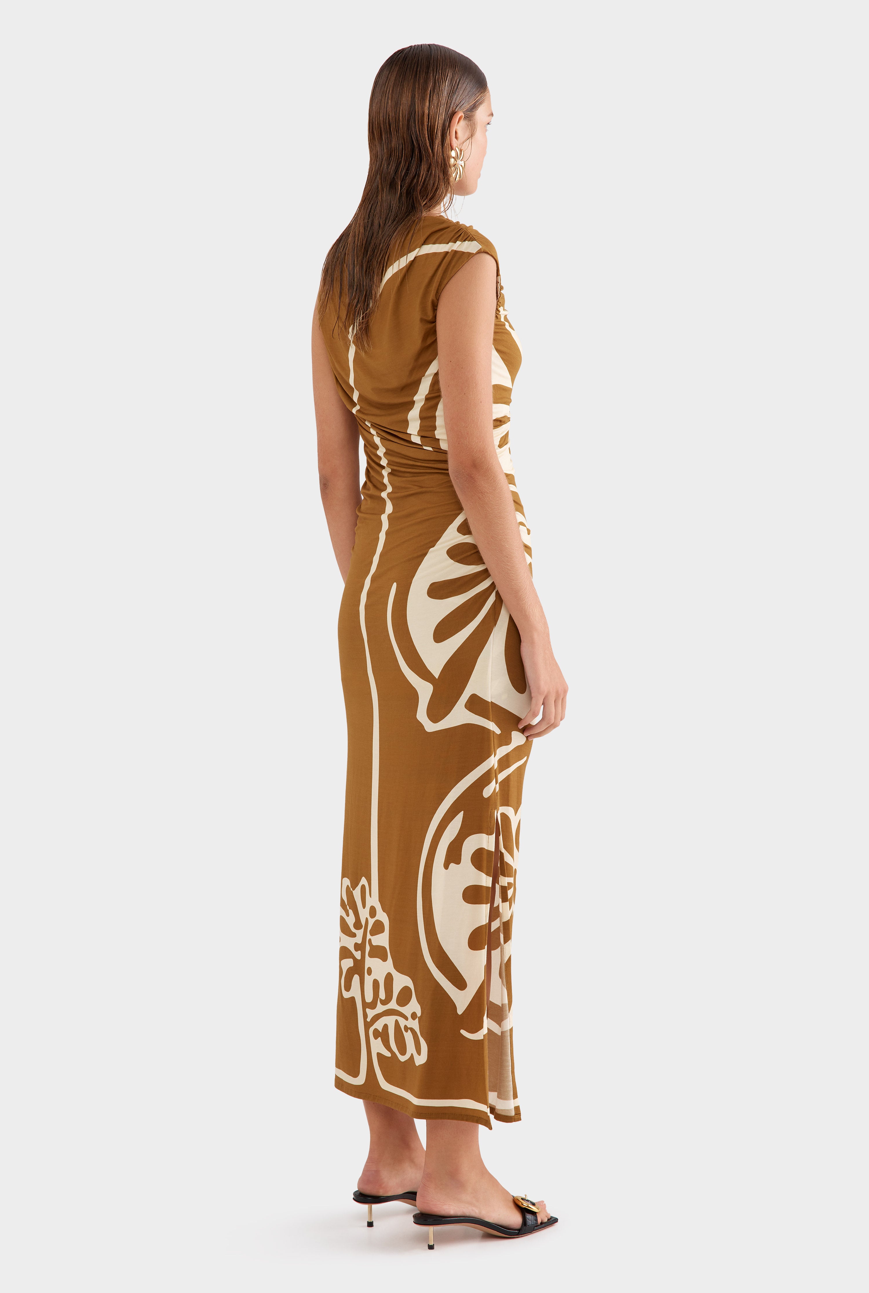 Printed Ruched Jersey Dress - Olive Tree