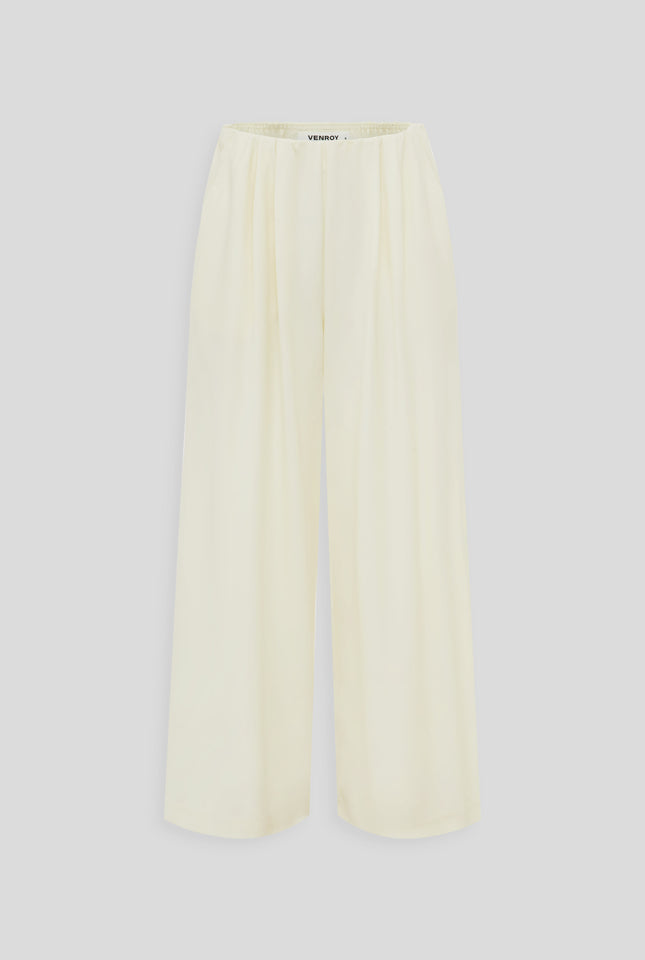 Relaxed Wool Wide Leg Trouser - Cream