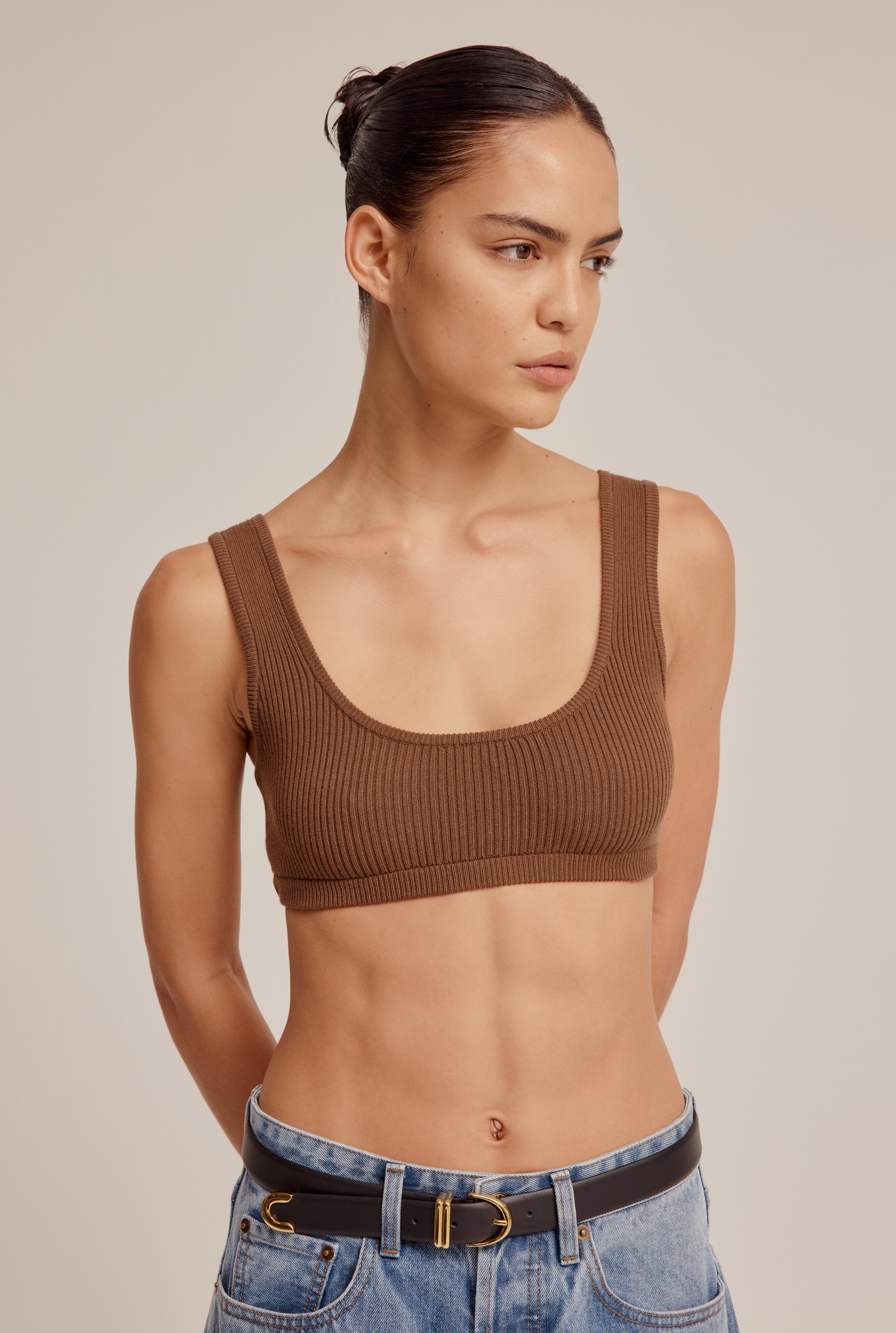 Rib Knit Crop Top - Cacao