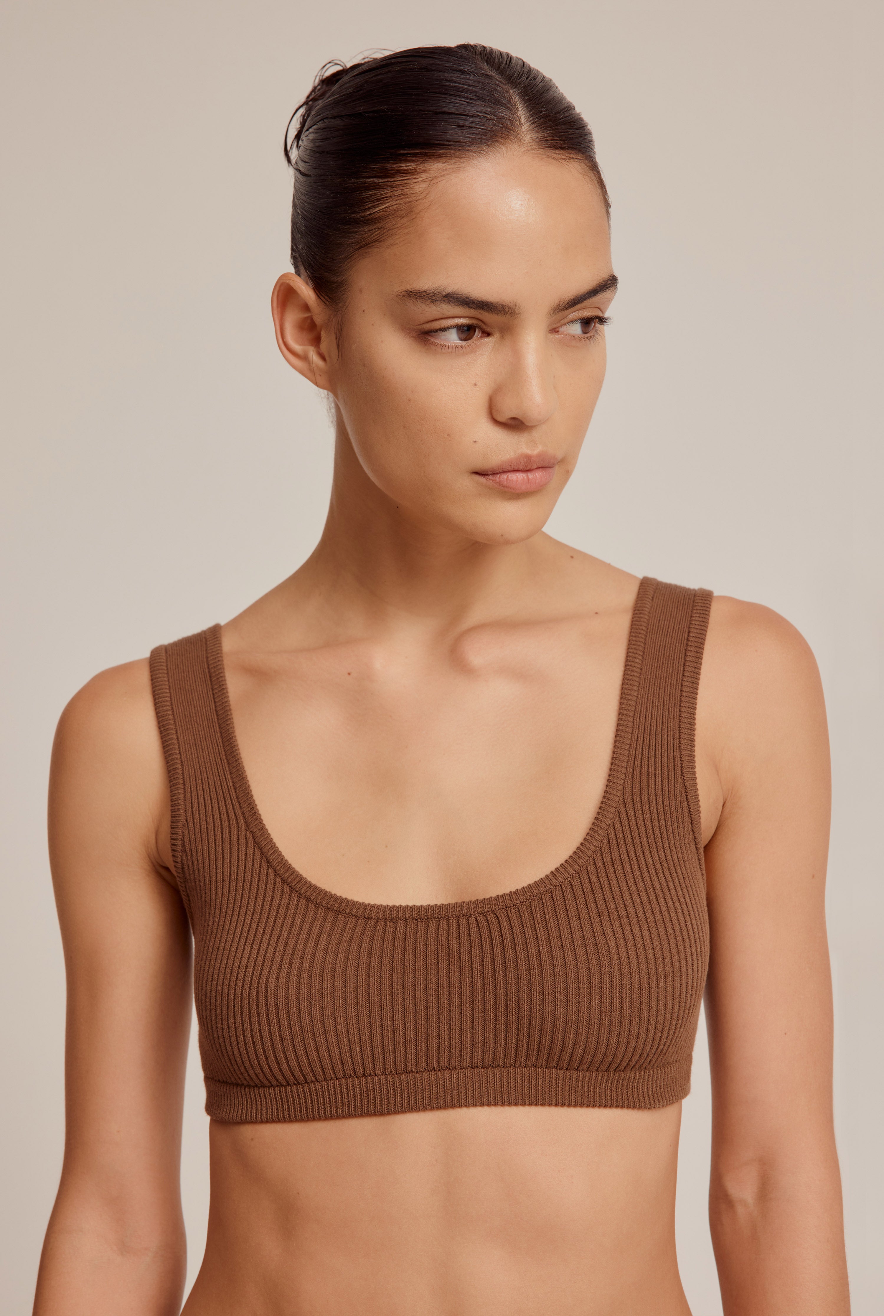 Rib Knit Crop Top - Cacao