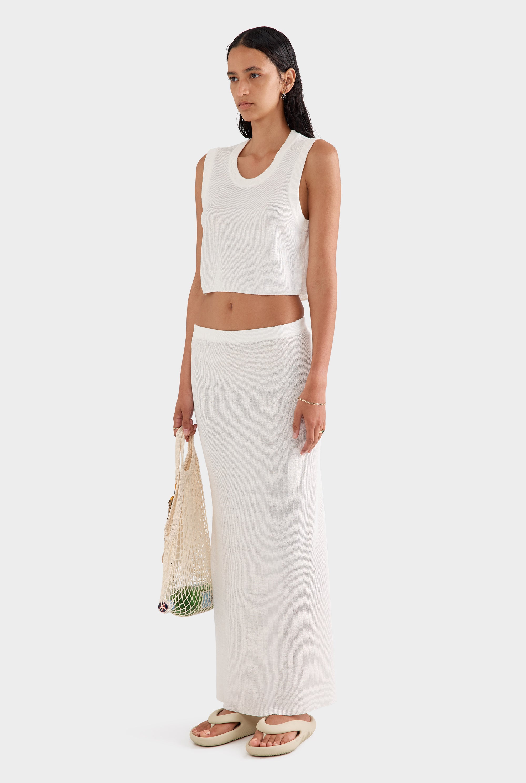 Rib Knitted Cropped Tank - Off White