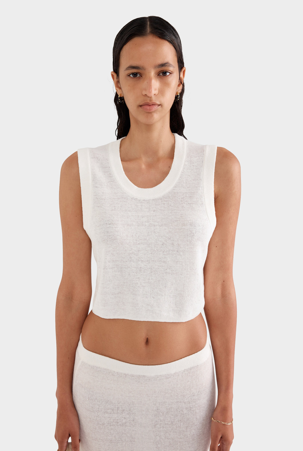 Rib Knitted Cropped Tank - Off White