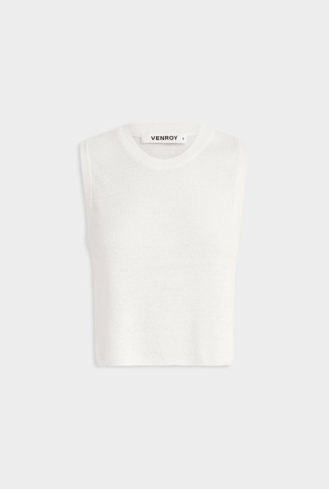 Rib Knitted Cropped Tank - Off White