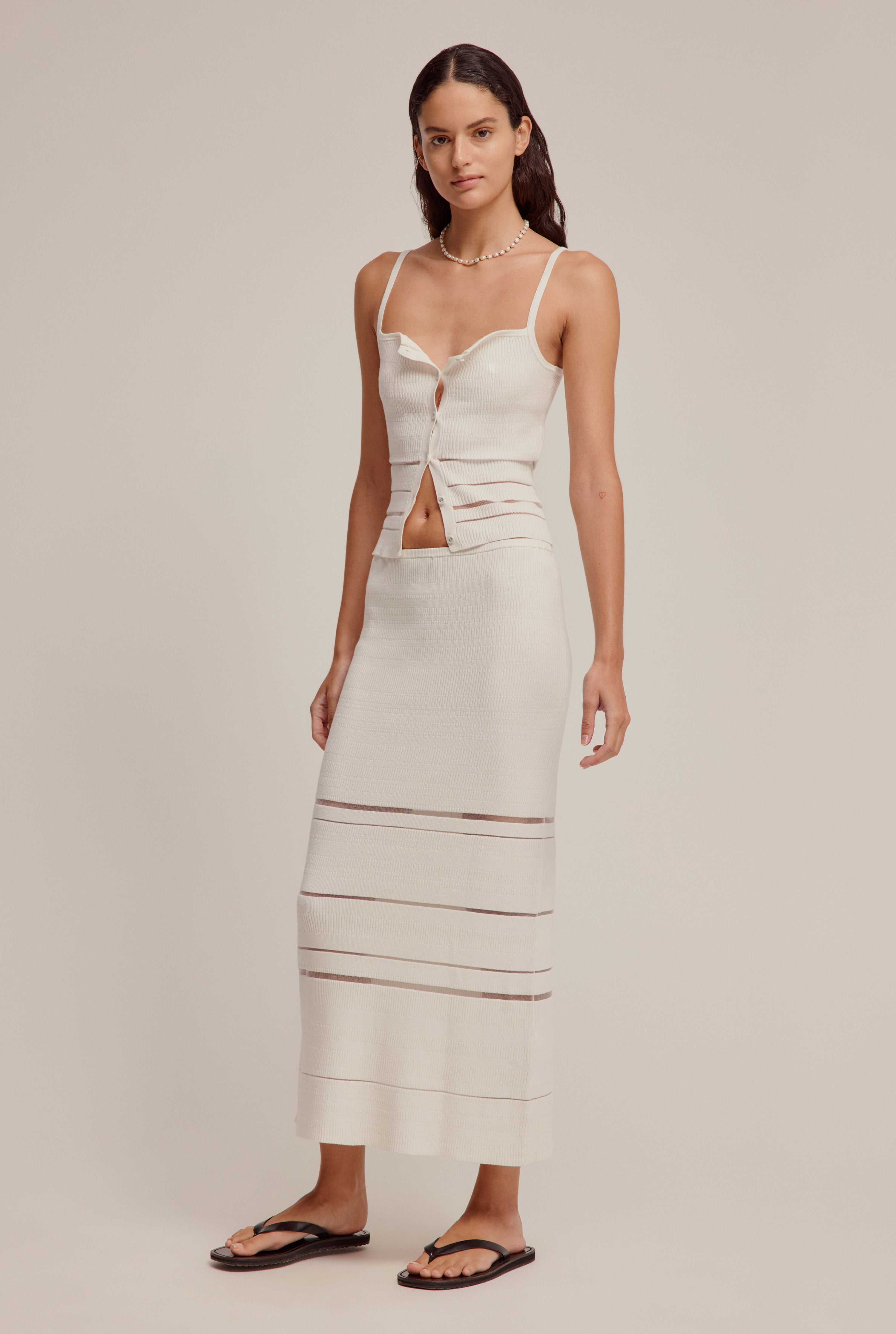 Ribbed Sheer Stripe Skirt - Off White