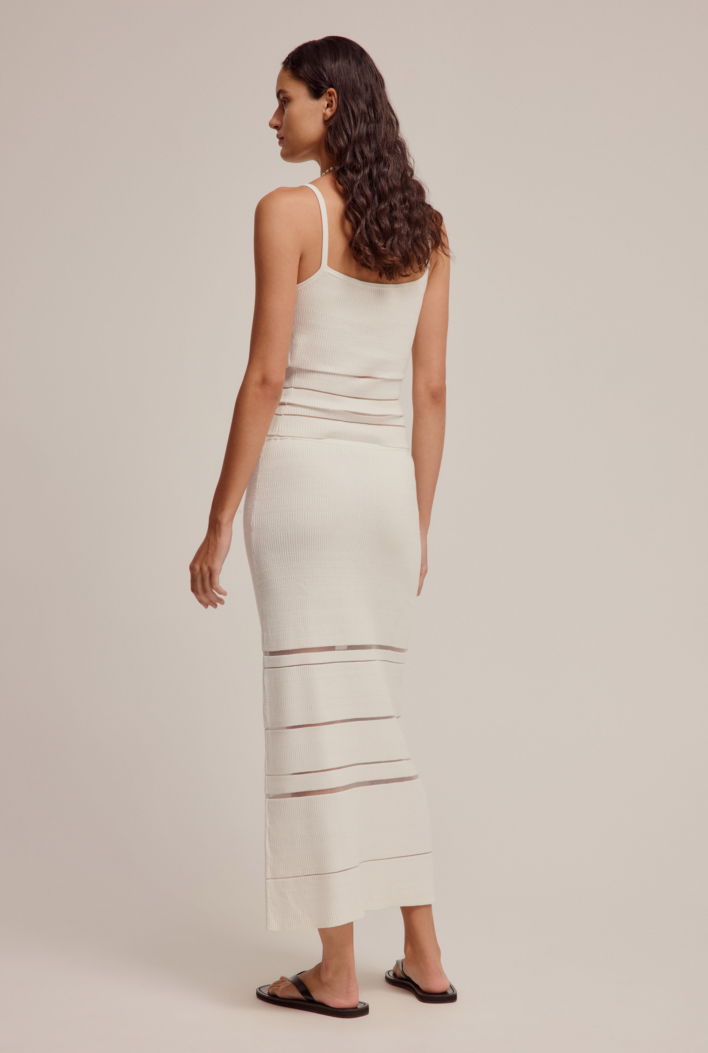 Ribbed Sheer Stripe Skirt - Off White