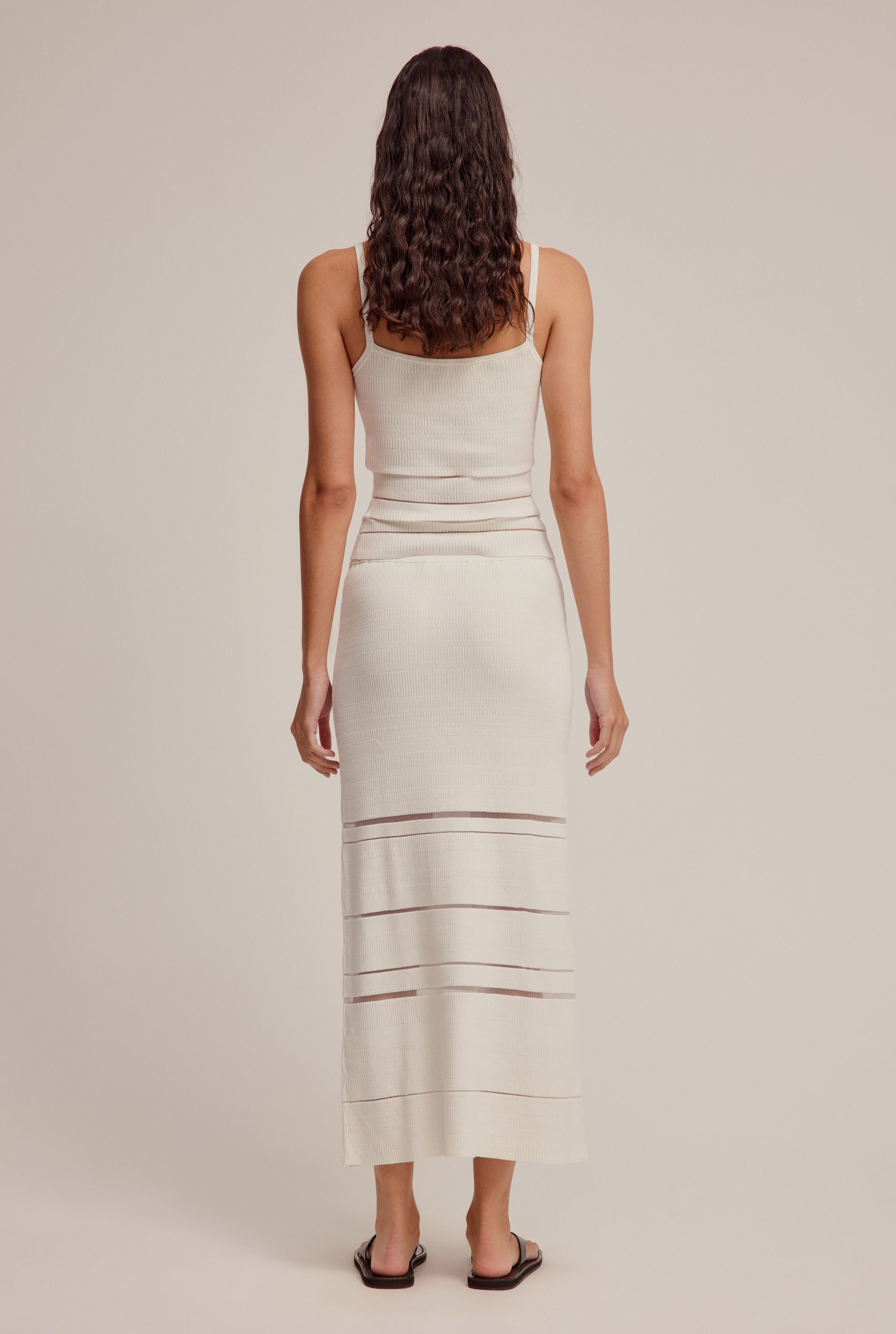 Ribbed Sheer Stripe Skirt - Off White