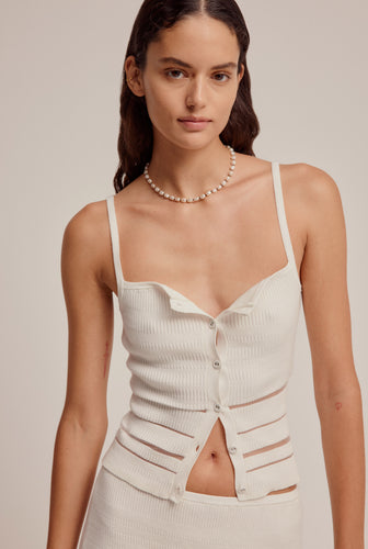 Ribbed Sheer Stripe Cami - Off White