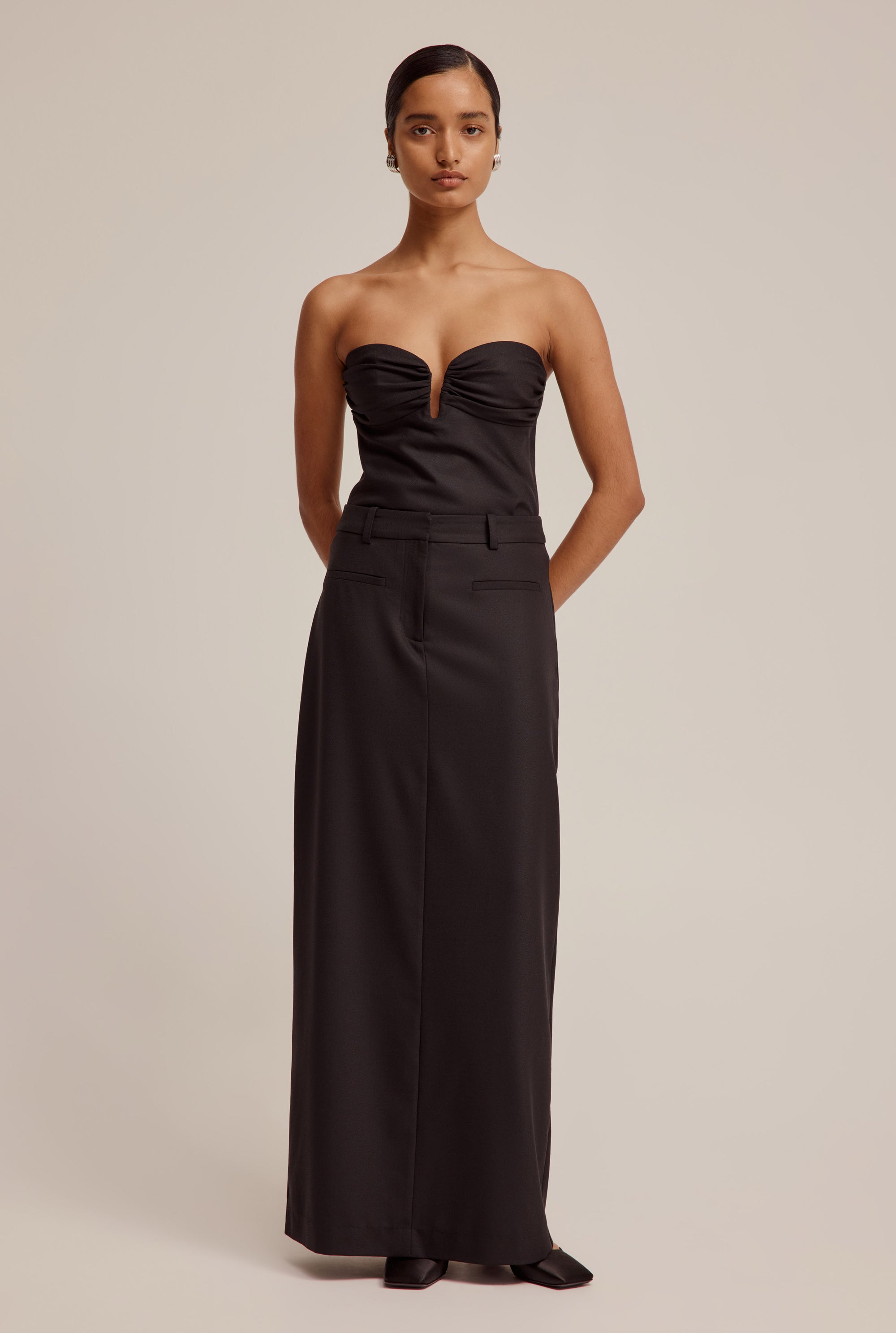 Tailored Wool Maxi Skirt - Black