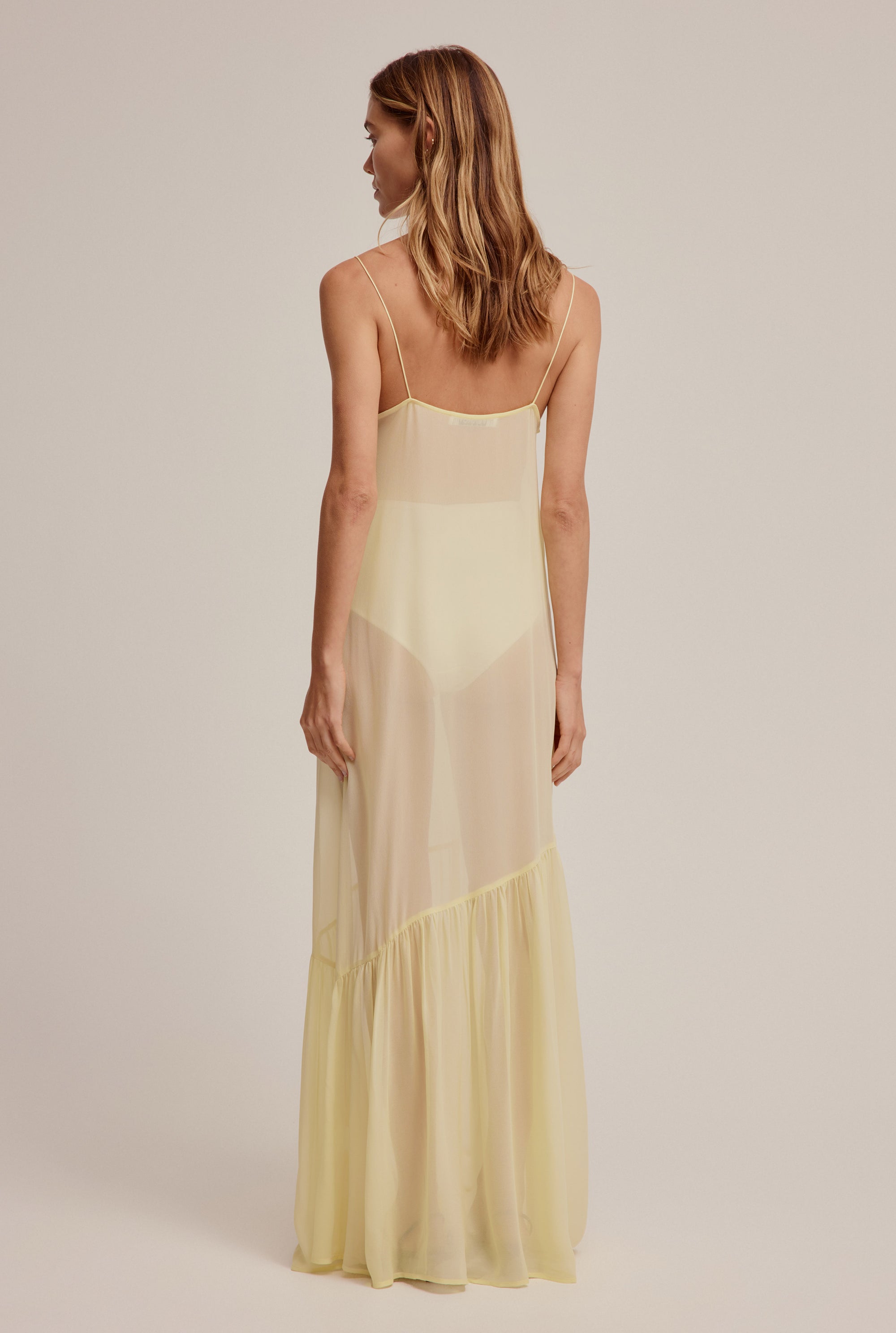 Sheer Panelled Bodice Dress - Dusty Yellow