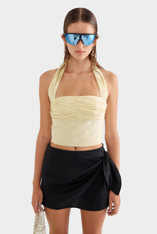 Silk Linen Halter Top - Pastel Yellow