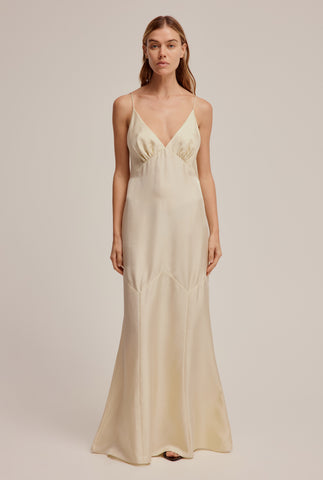 Silk Twill Panelled Slip Dress - Antique White