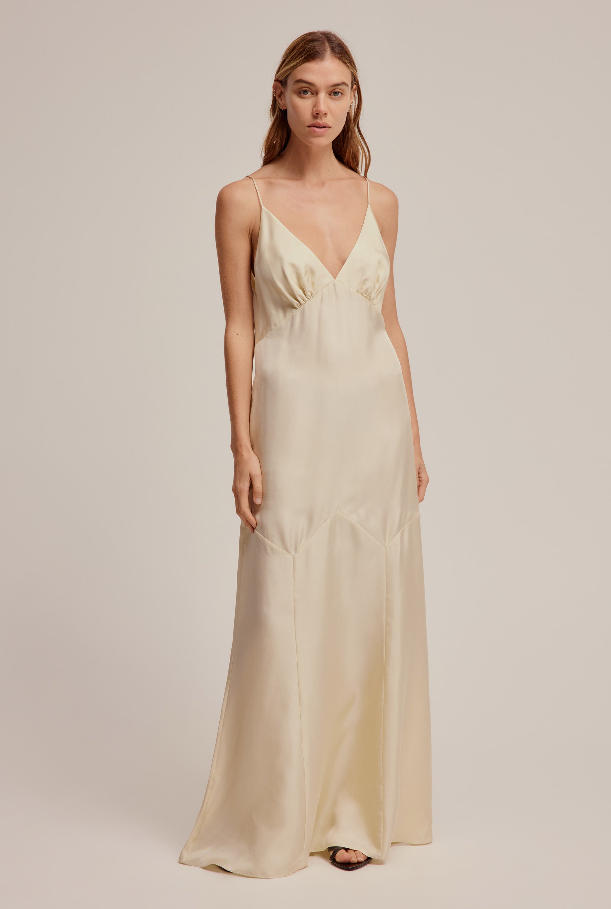 Silk Twill Panelled Slip Dress - Antique White
