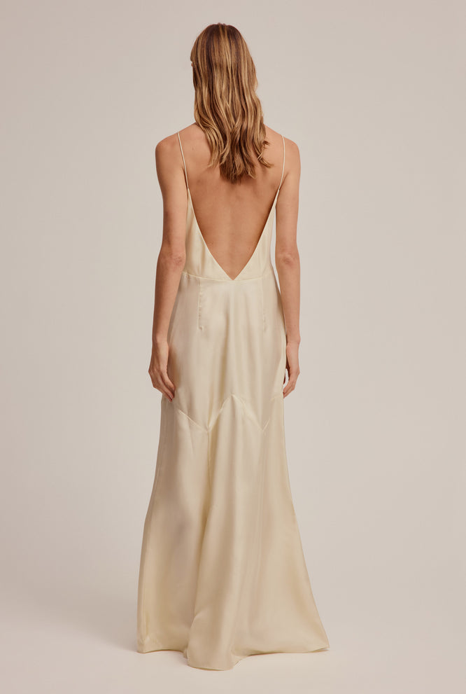 Silk Twill Panelled Slip Dress - Antique White