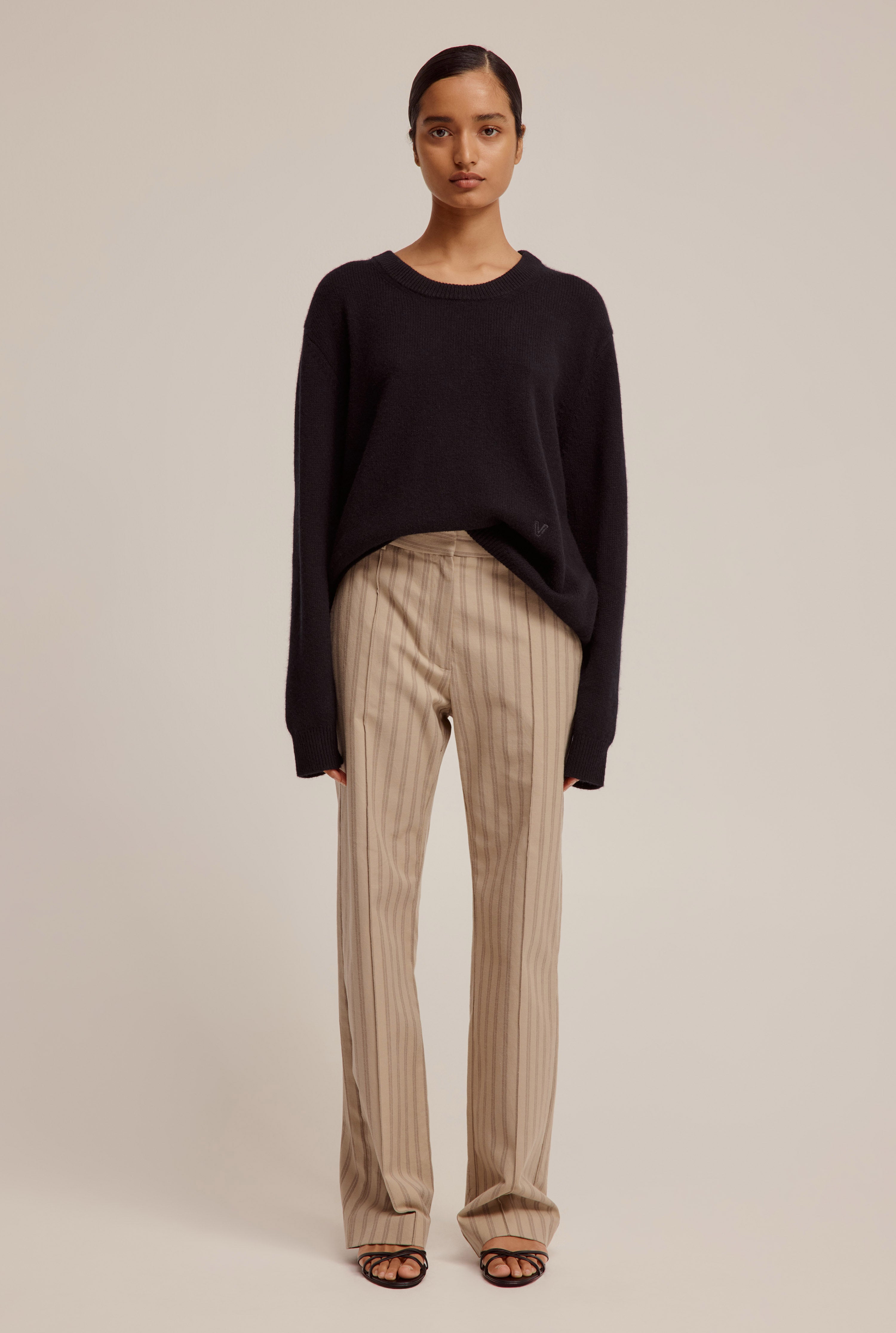 Straight Leg Striped Trouser - Brown Stripe