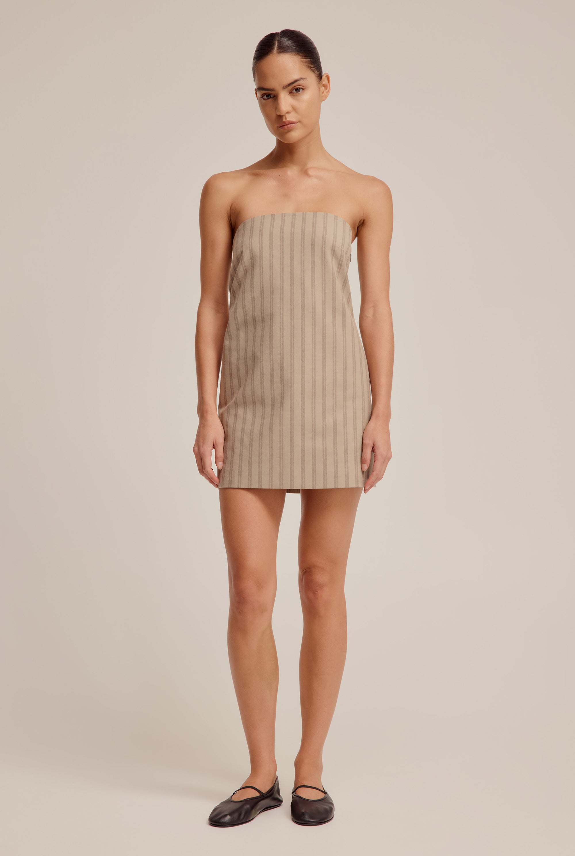 Strapless Mini Dress - Brown Stripe