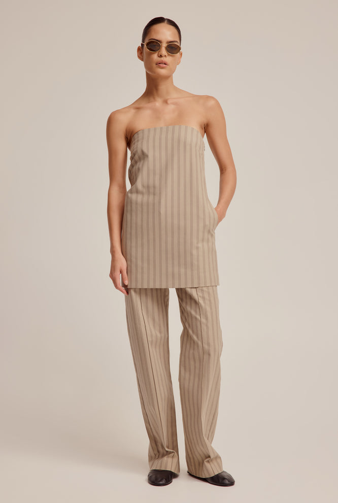 Strapless Mini Dress - Brown Stripe