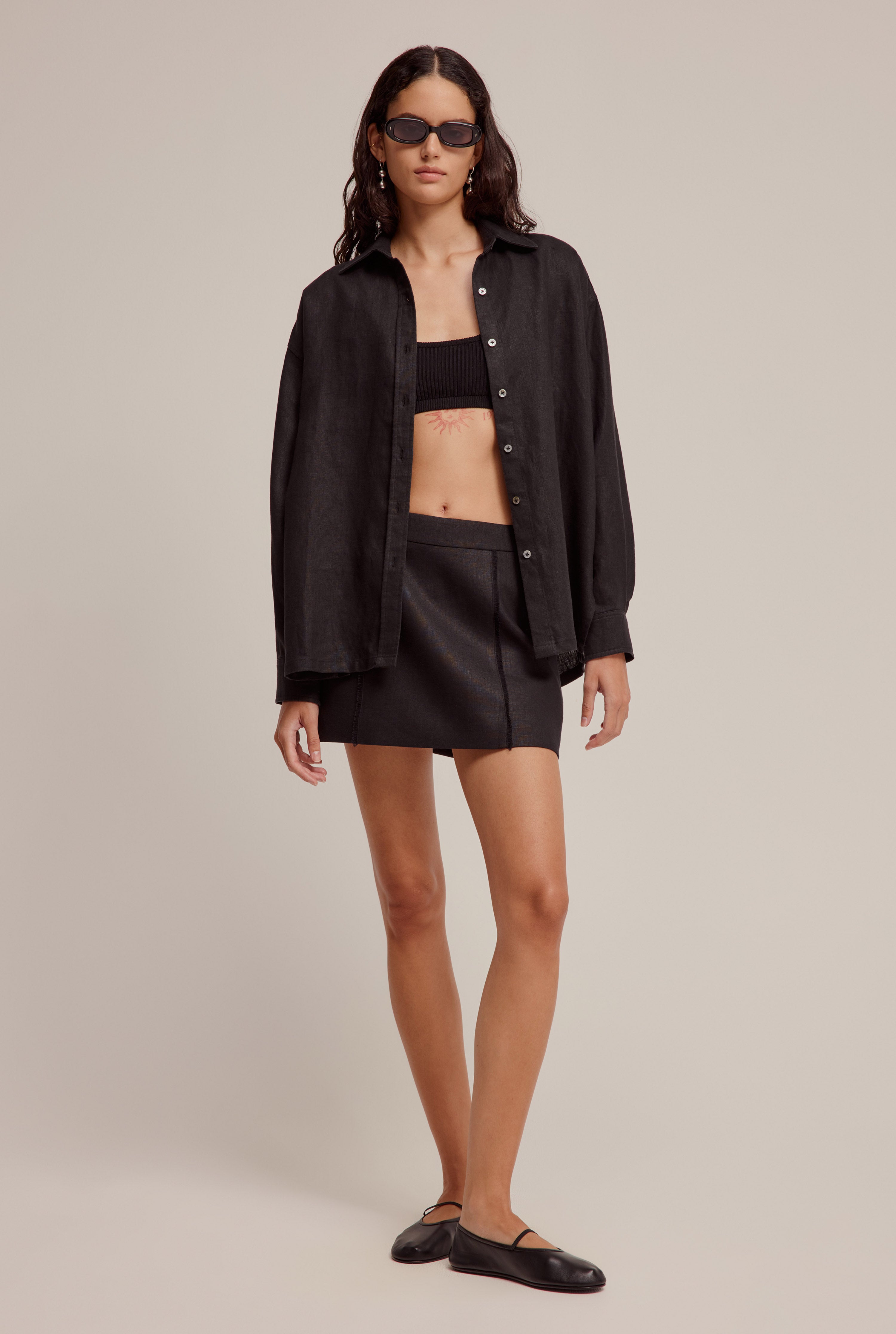 Tailored Linen Mini Skirt - Black