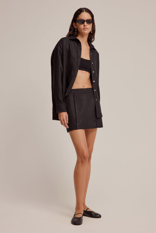 Tailored Linen Mini Skirt - Black