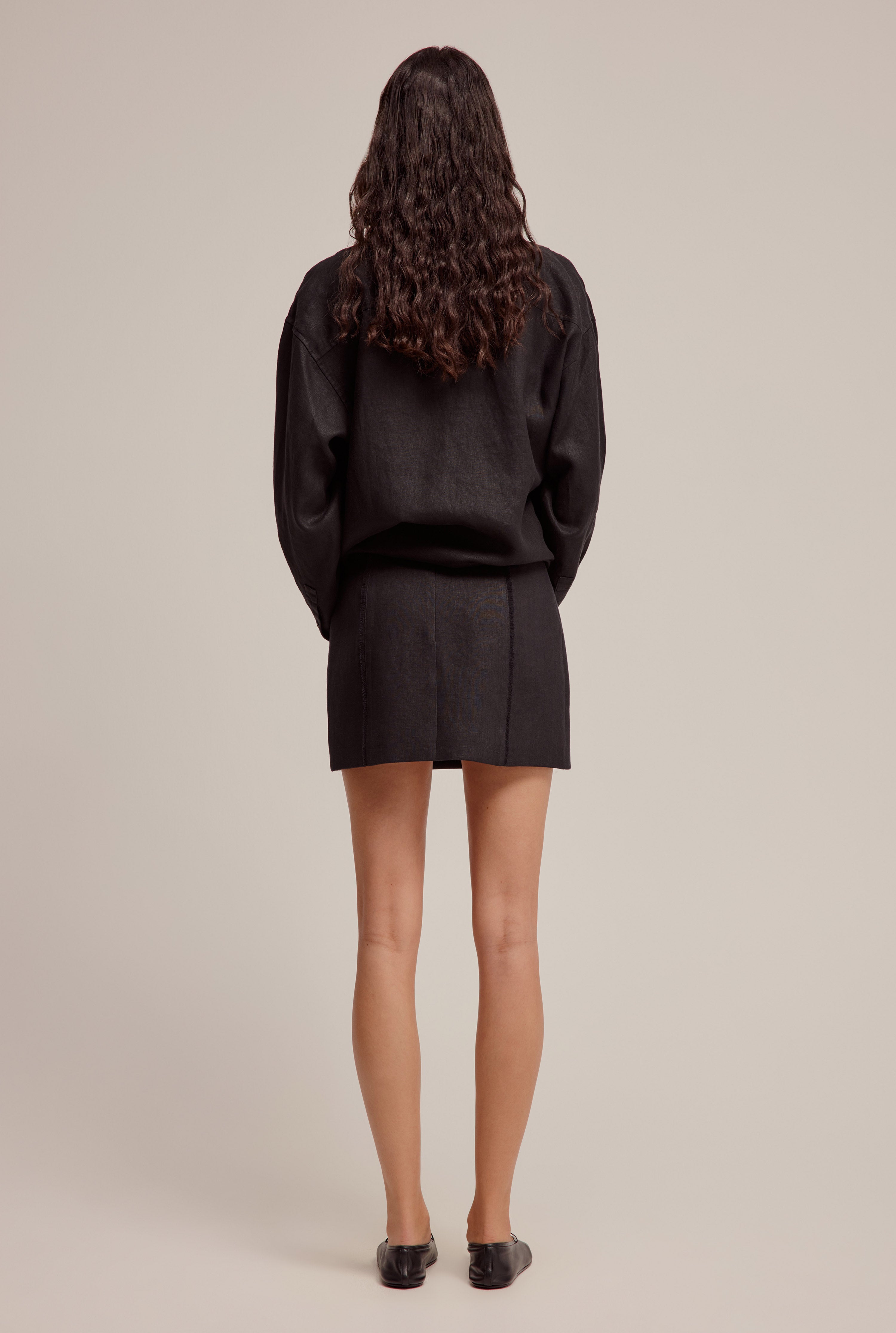 Tailored Linen Mini Skirt - Black