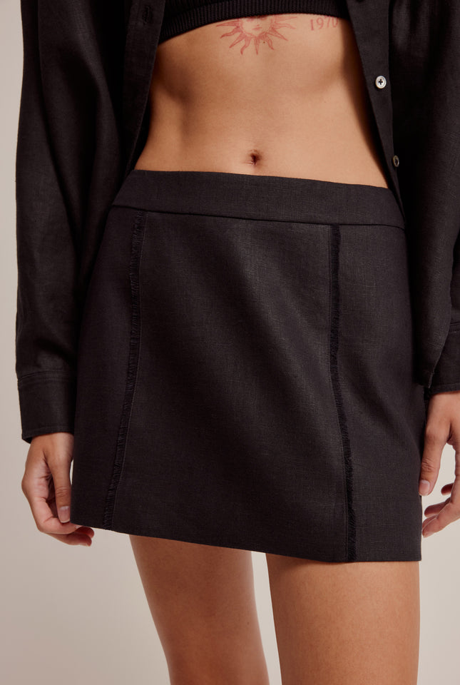 Tailored Linen Mini Skirt - Black