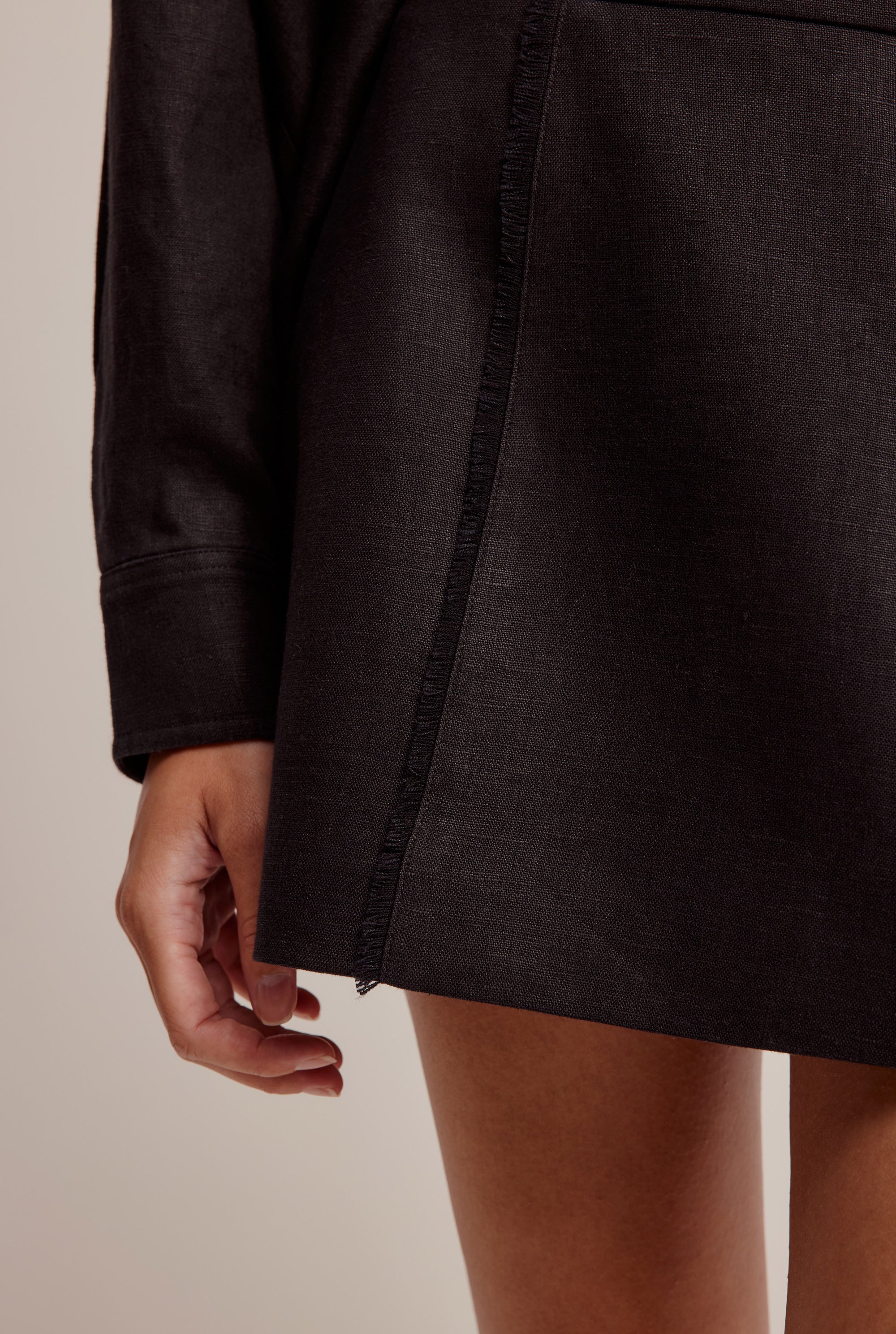Tailored Linen Mini Skirt - Black