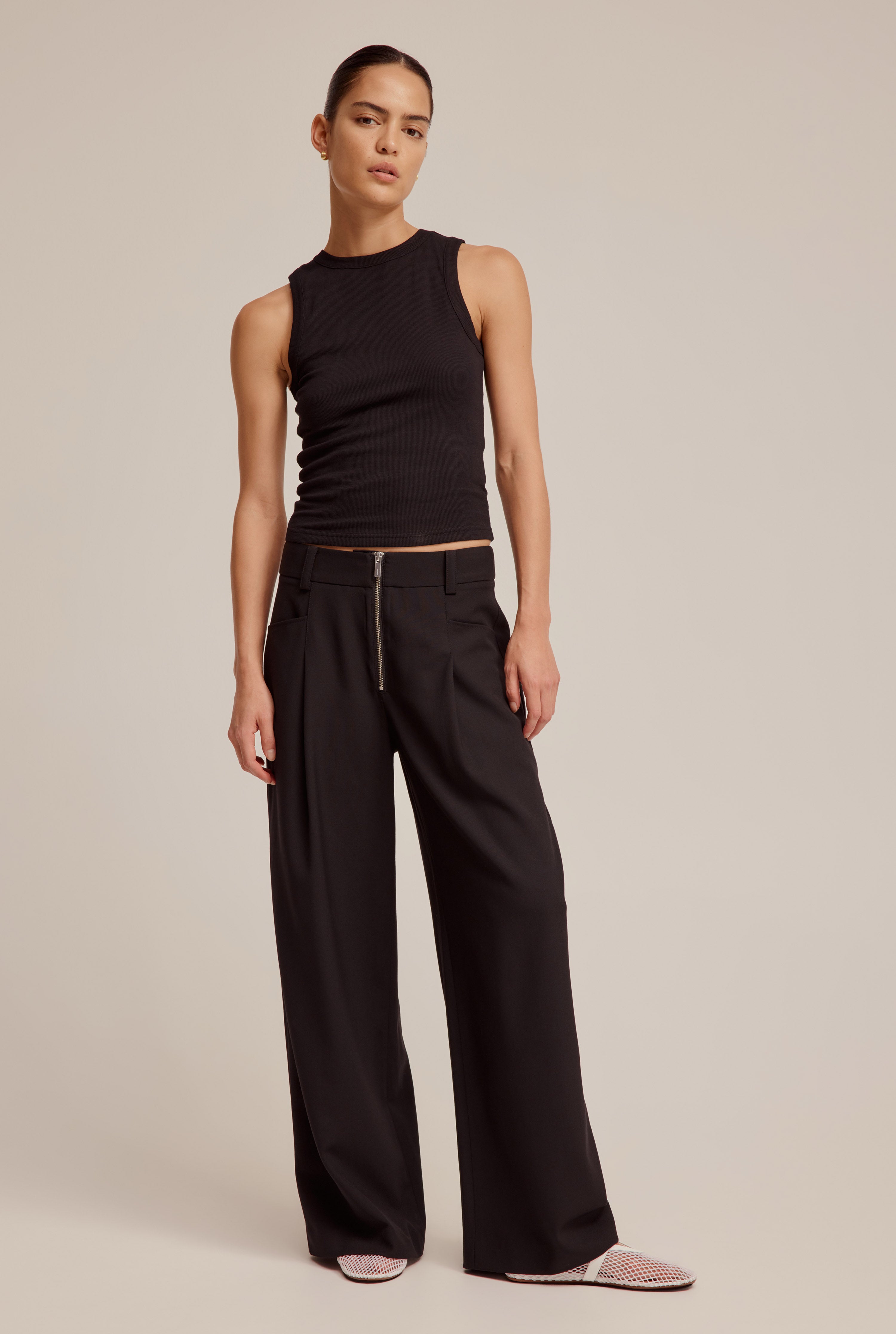 Tailored Wool Straight Leg Pant - Black