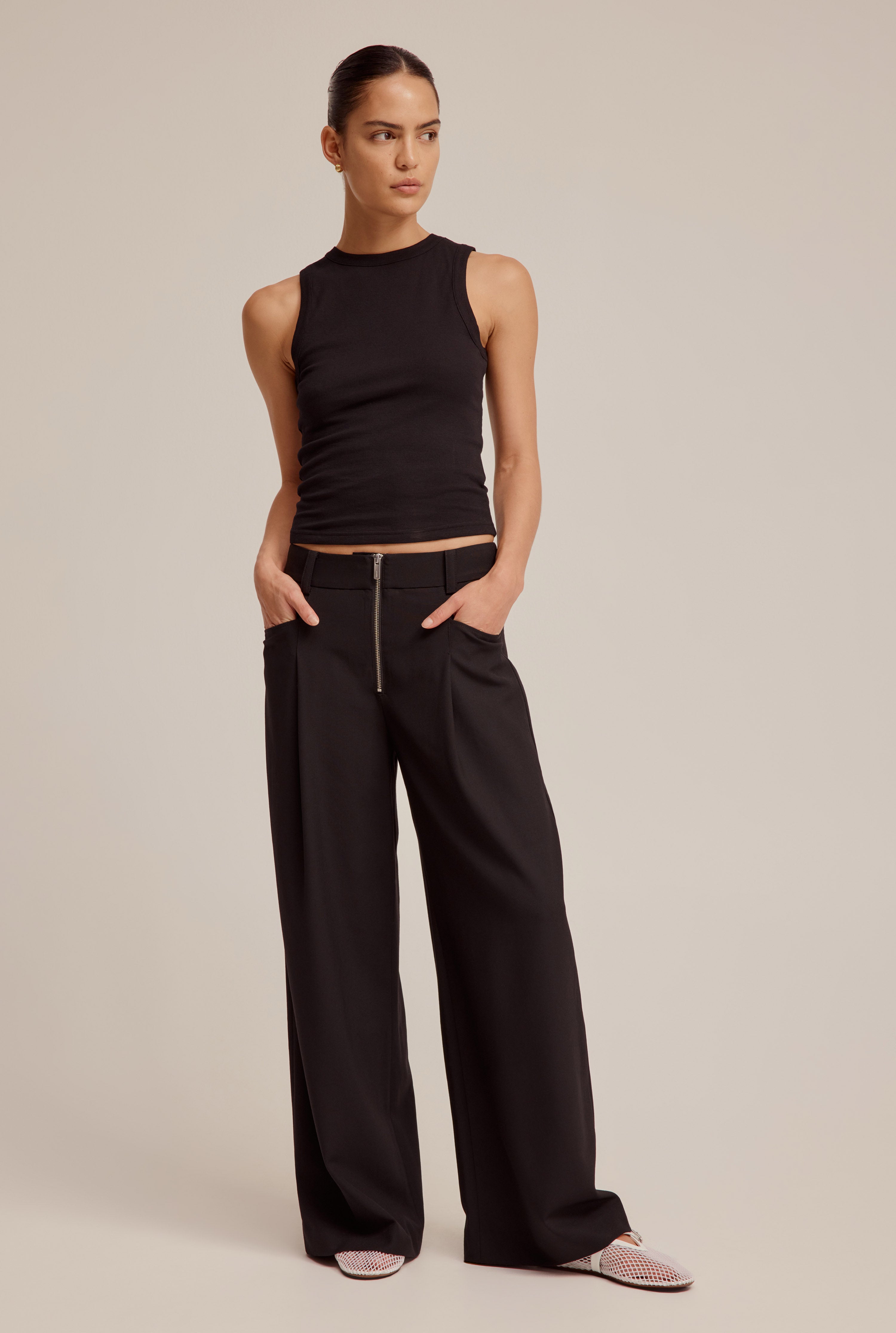 Tailored Wool Straight Leg Pant - Black