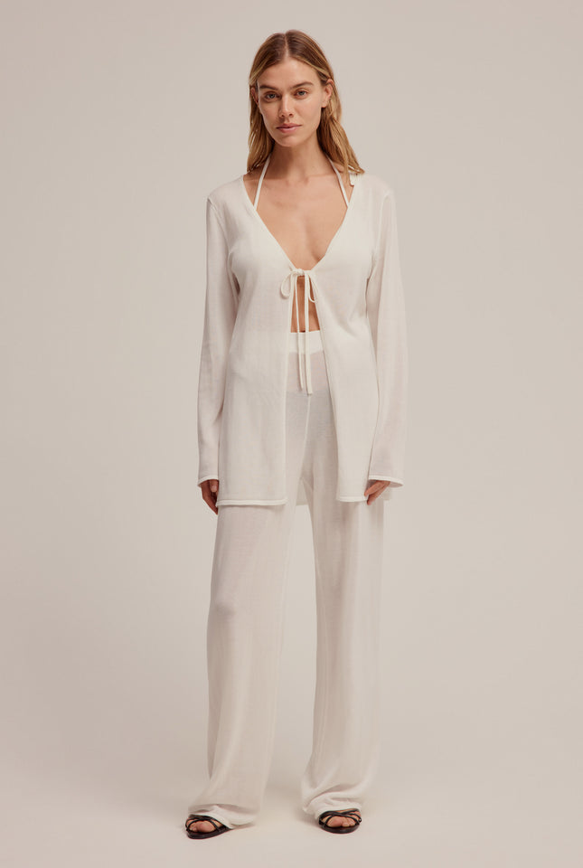 Tencel Knit Tie Front Top - Off White