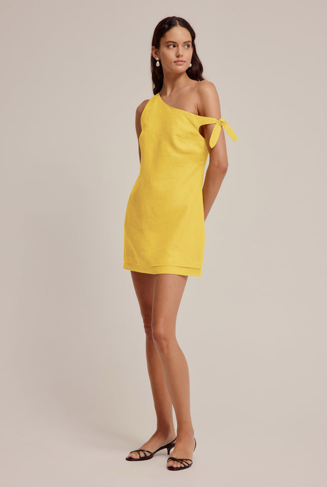 Side Tie Linen Mini Dress - Daffodil