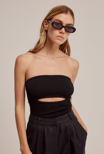 Cut Out Strapless Knit Top - Black