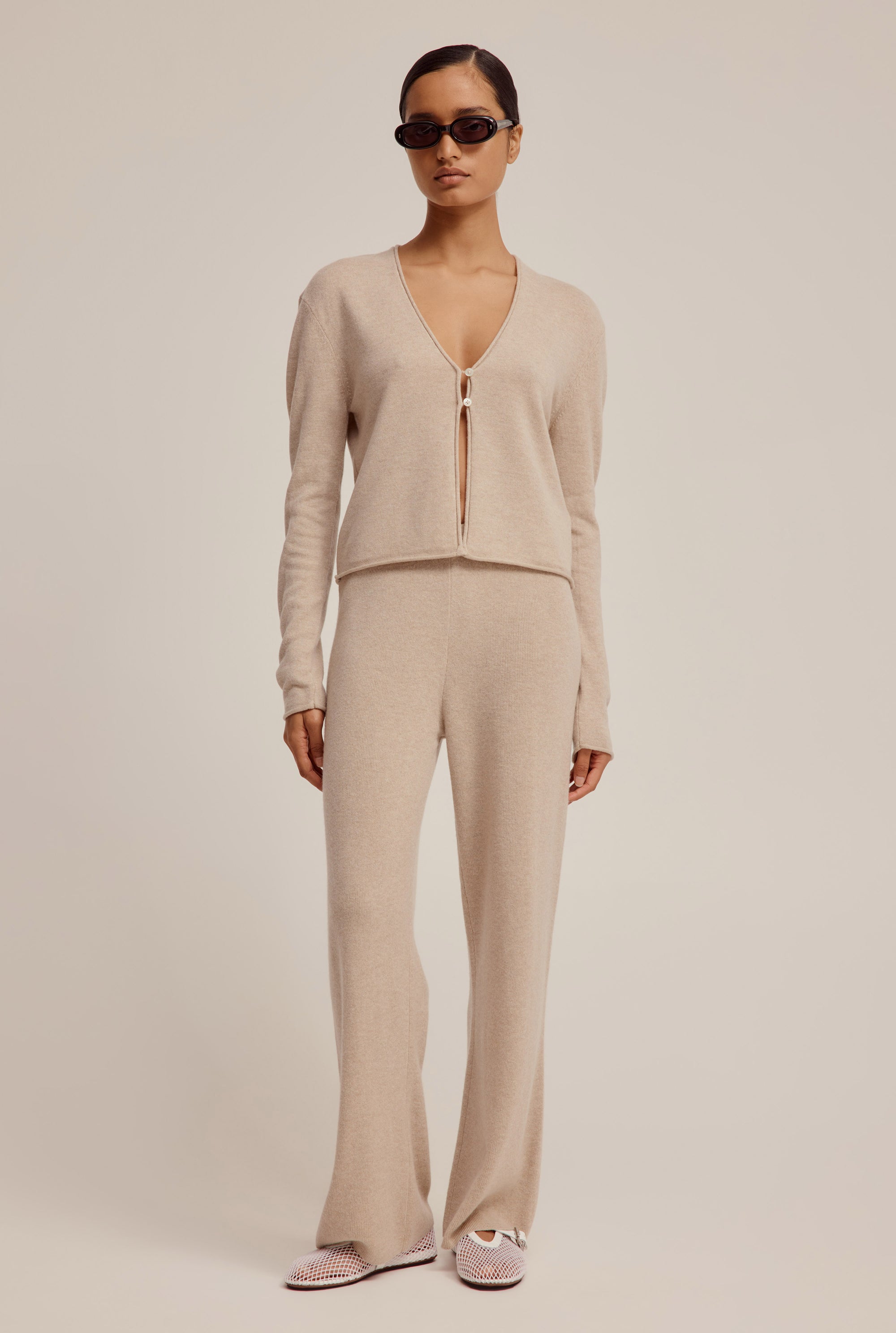 Wool Cashmere Knitted Pant - Sand Marl