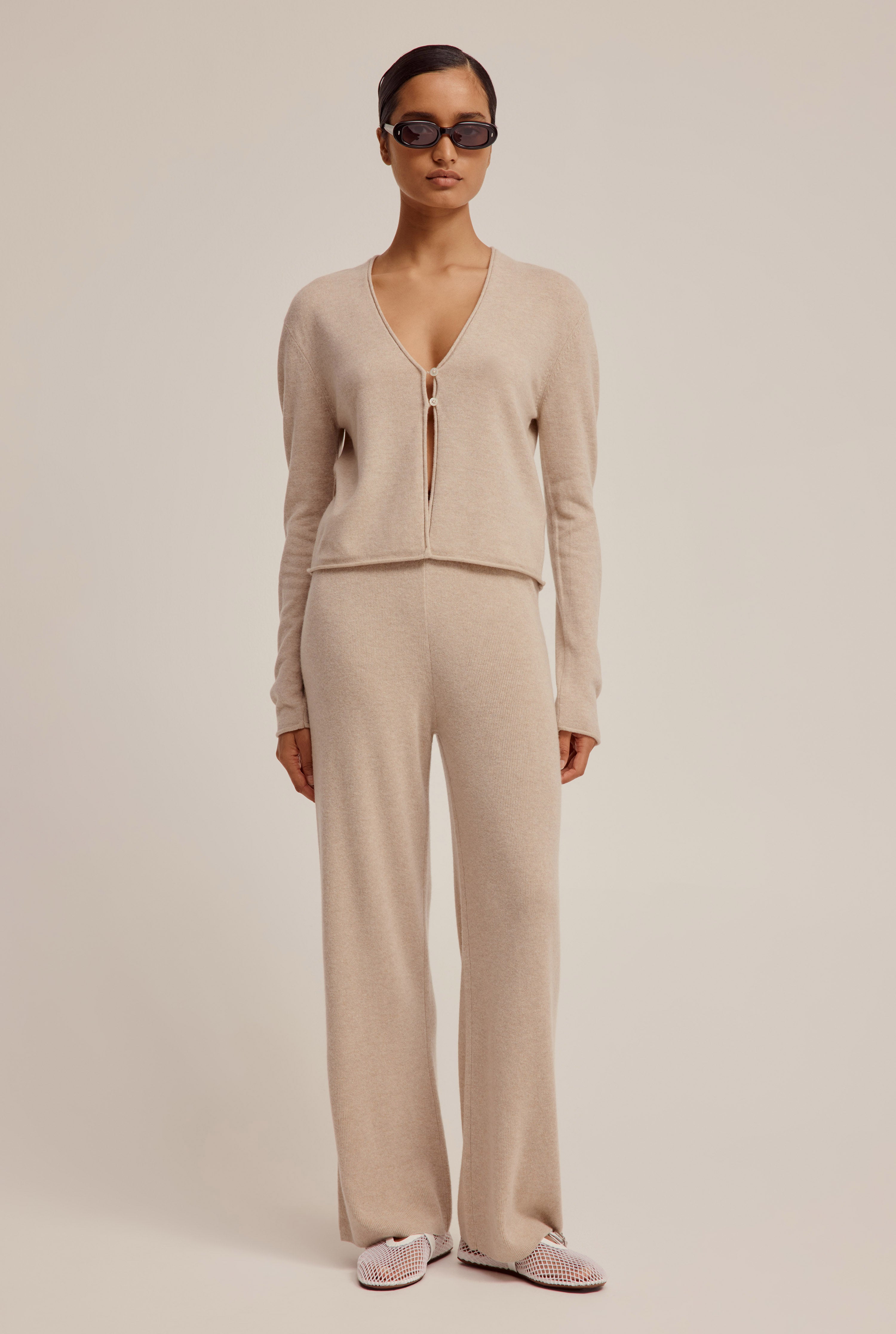 Wool Cashmere Knitted Pant - Sand Marl