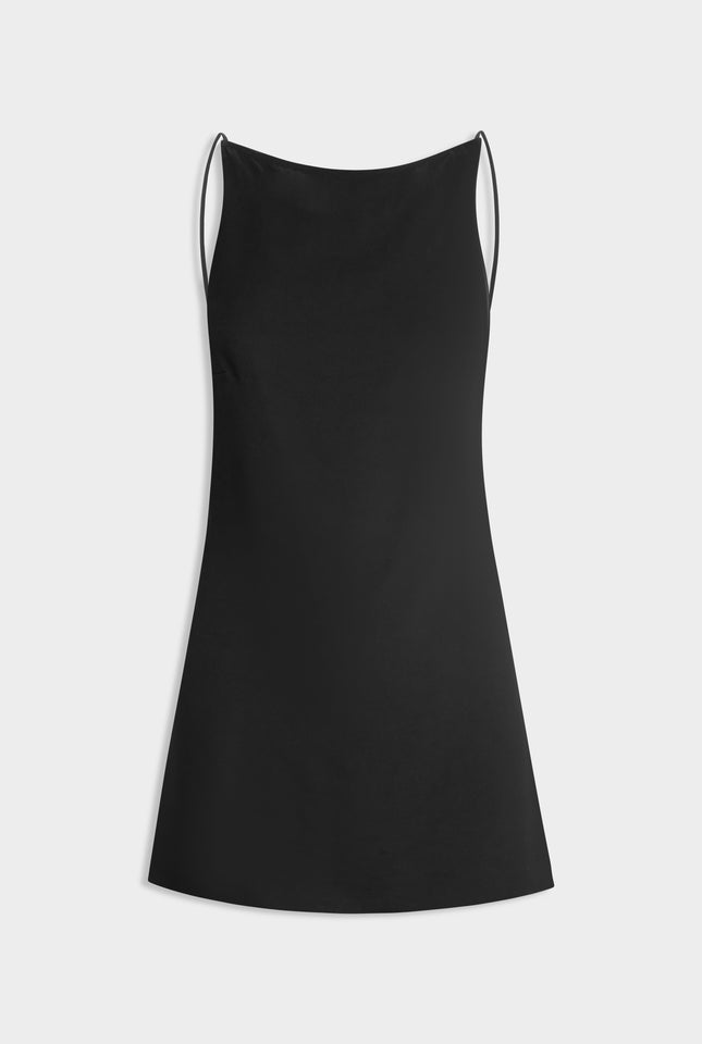 High Neck Cowl Back Dress - Black