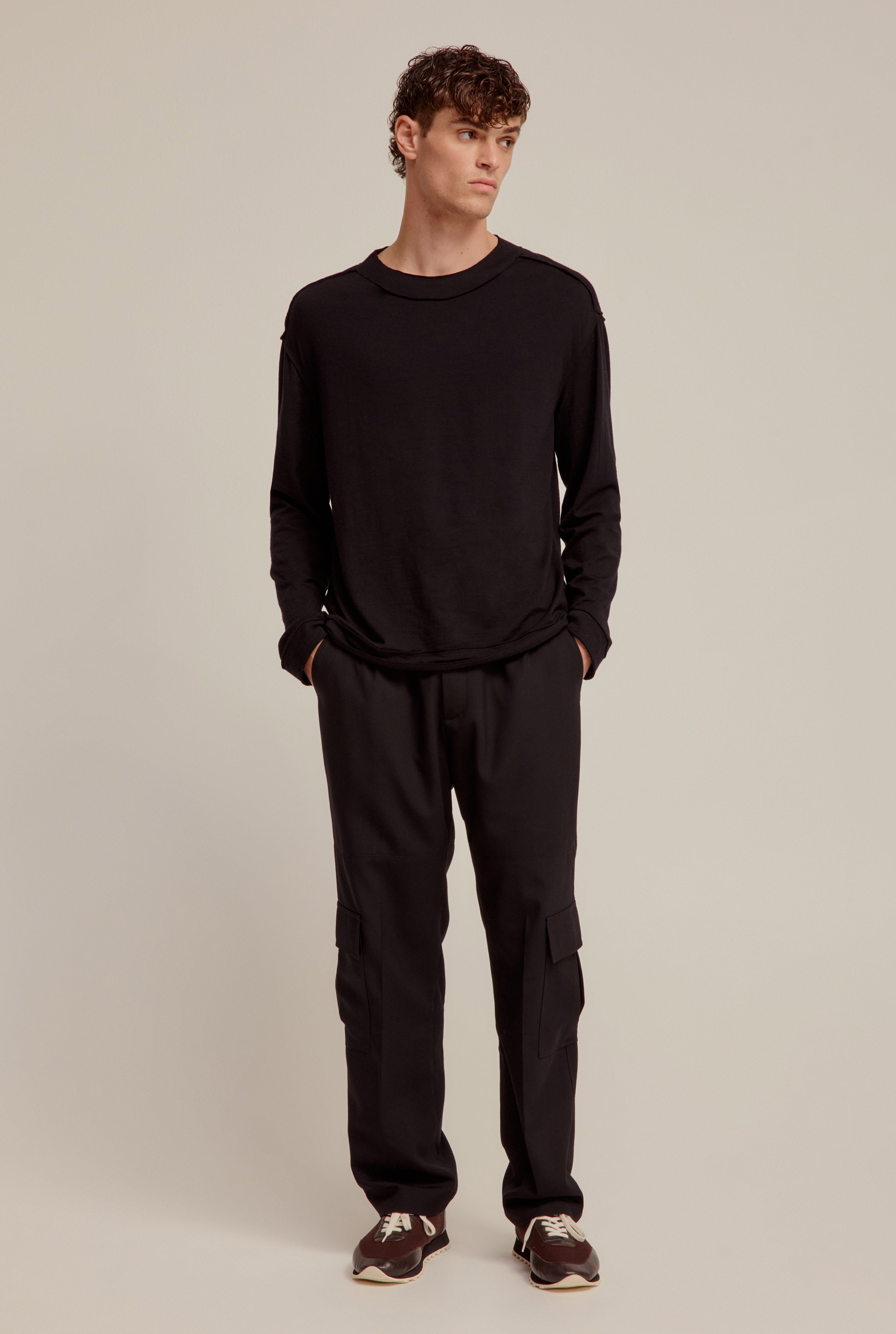 Wool Cargo Trousers - Black