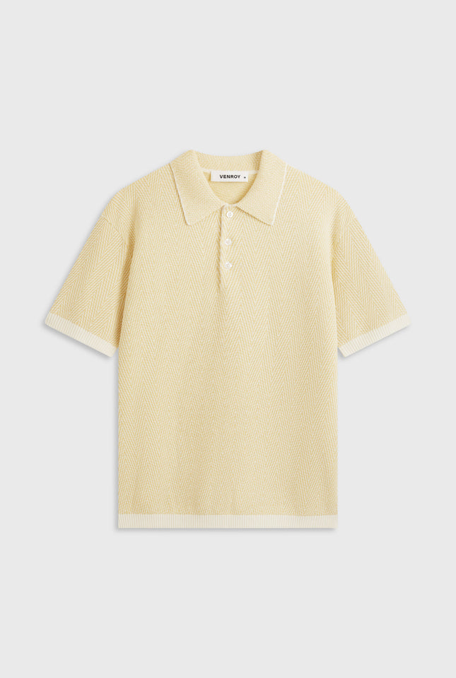 Chevron Knit Polo - Cream/Beige