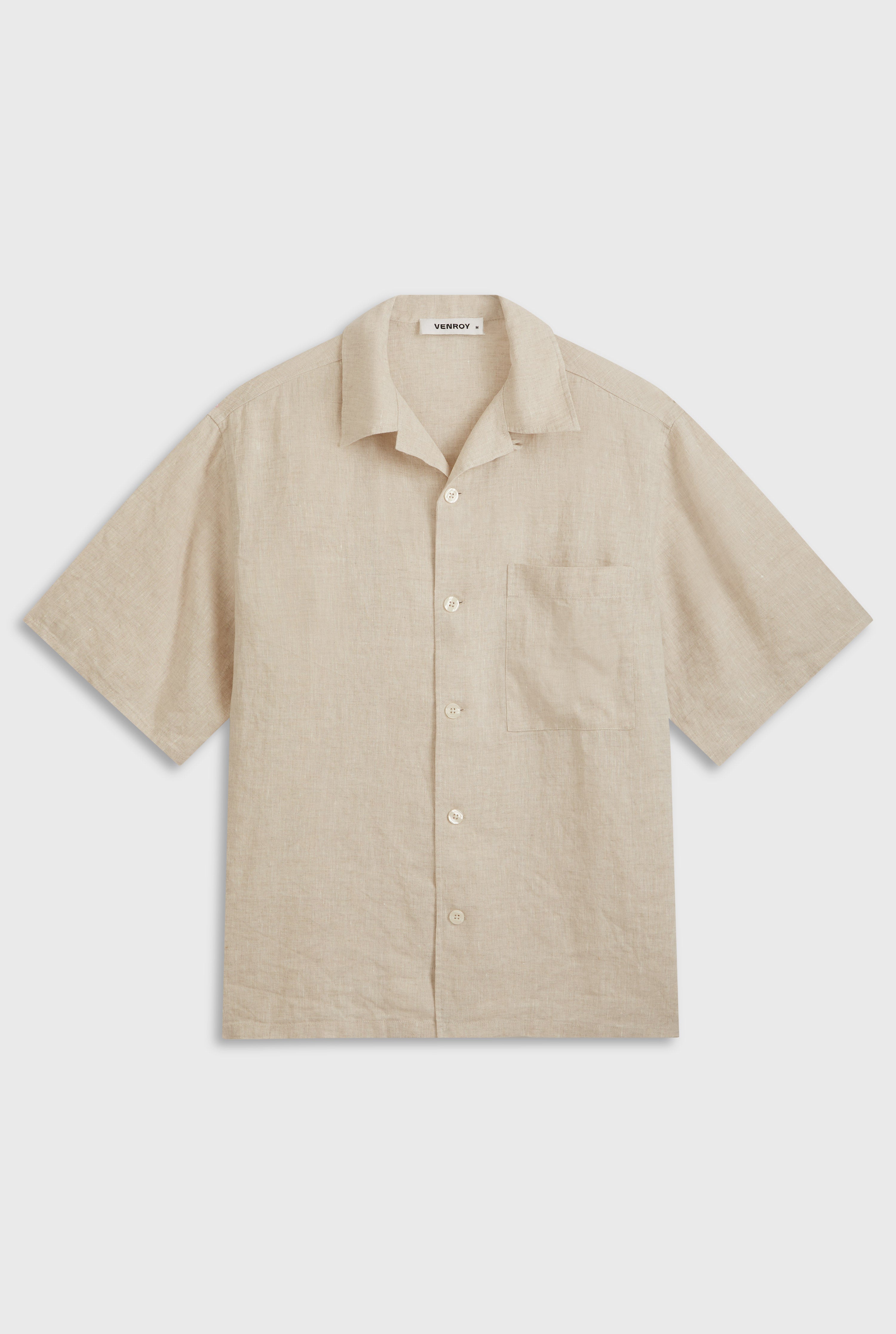 Oversized Linen Short Sleeve Shirt - Sand