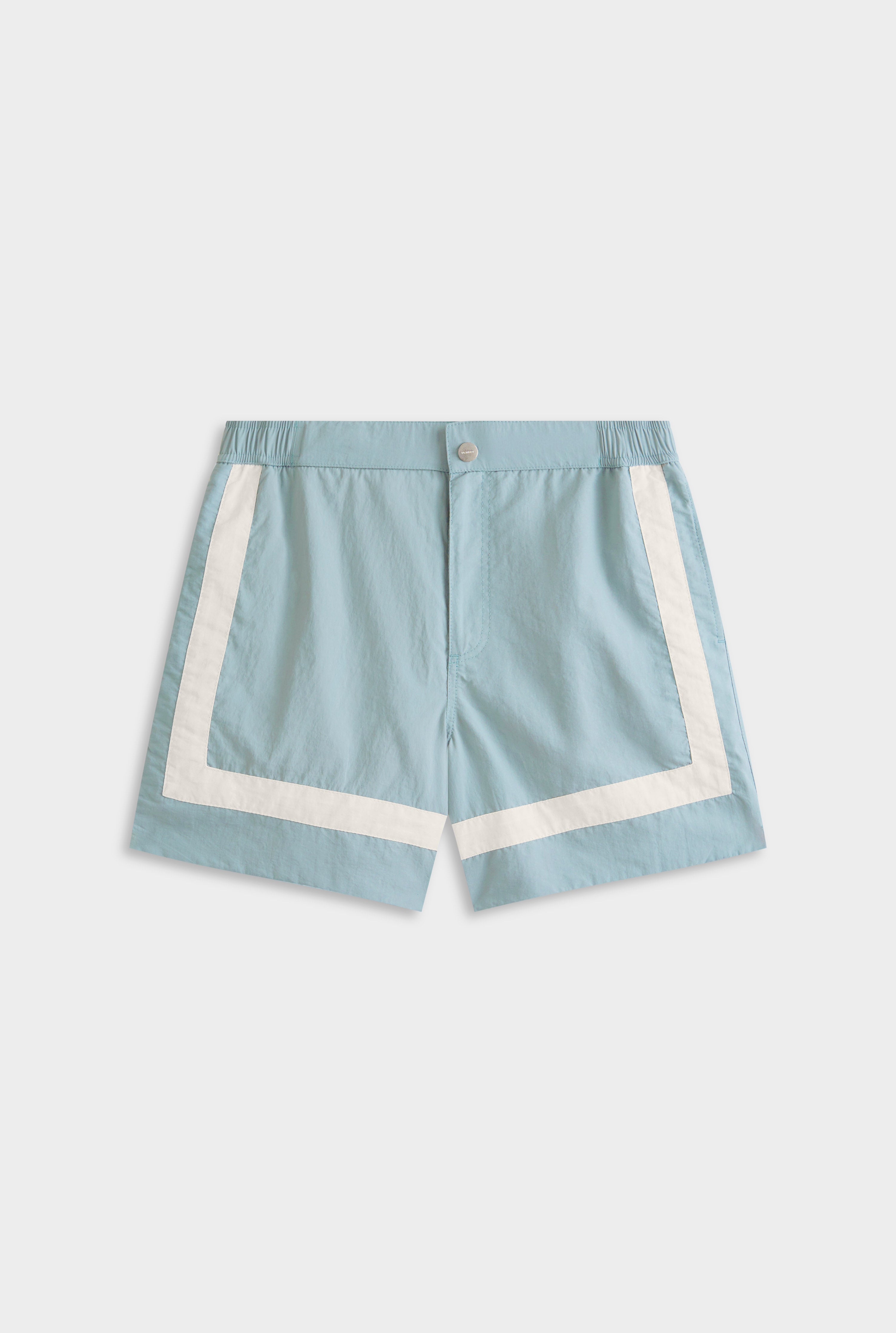 Panelled Snaplock Swim Short - Slate Blue/Cream