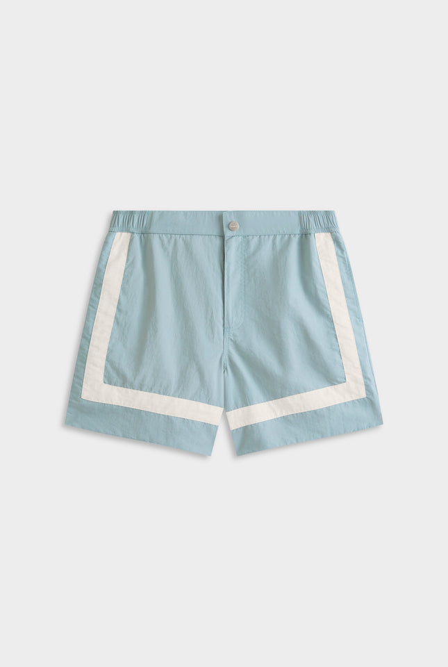 Panelled Snaplock Swim Short - Slate Blue/Cream