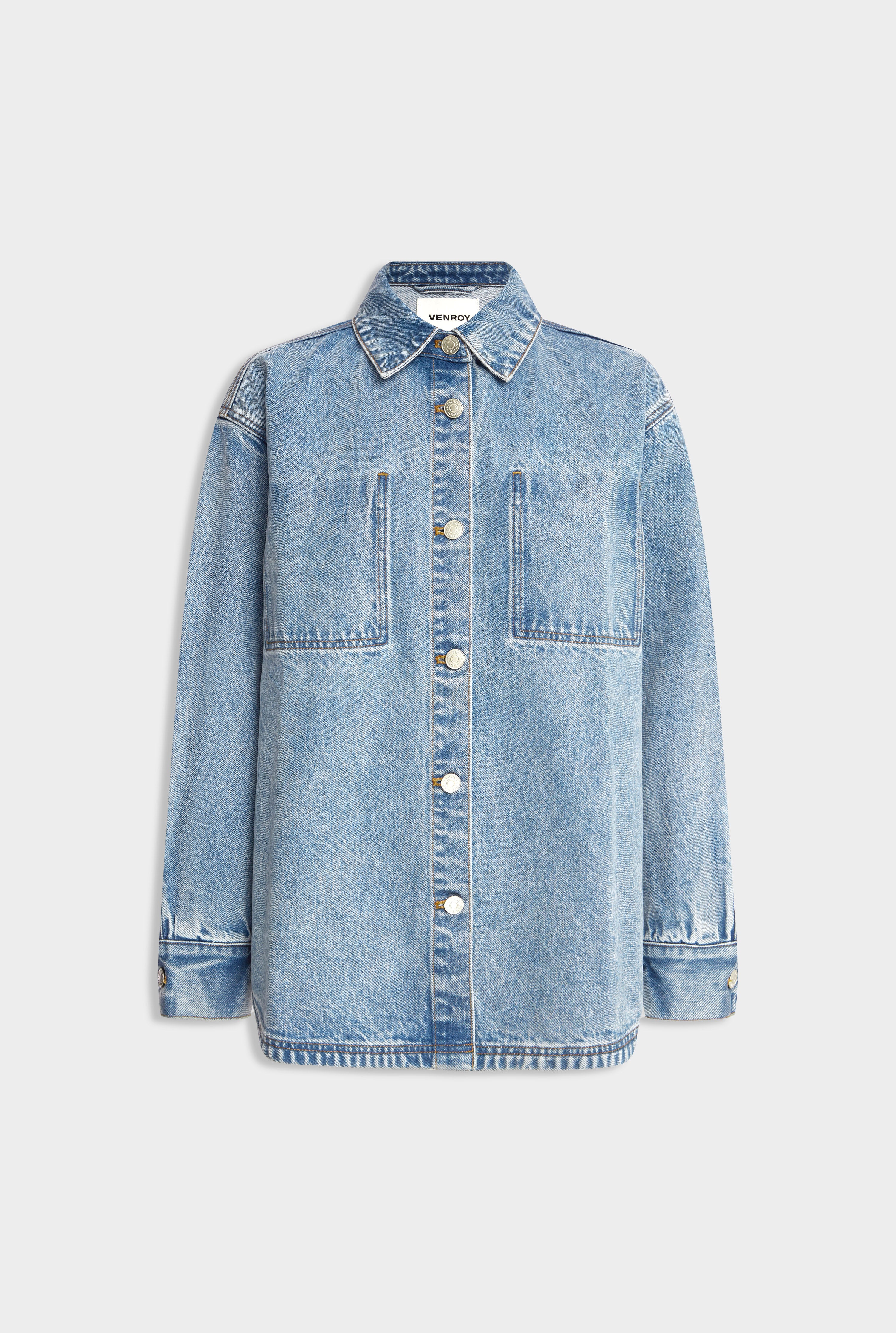 Pocket Detail Relaxed Denim Shirt - Light Blue